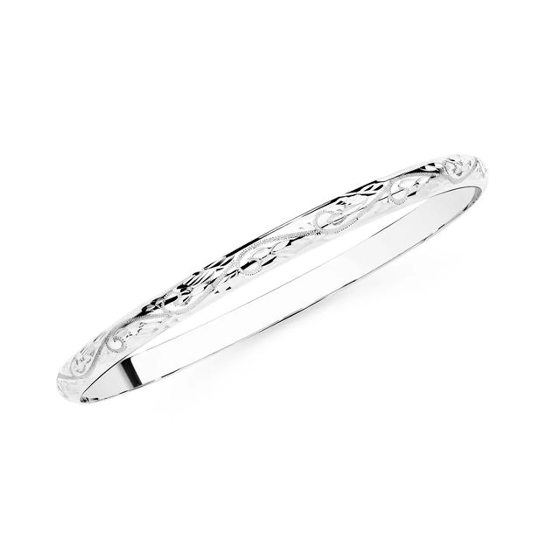 Silver 65x5mm Engraved Bangle