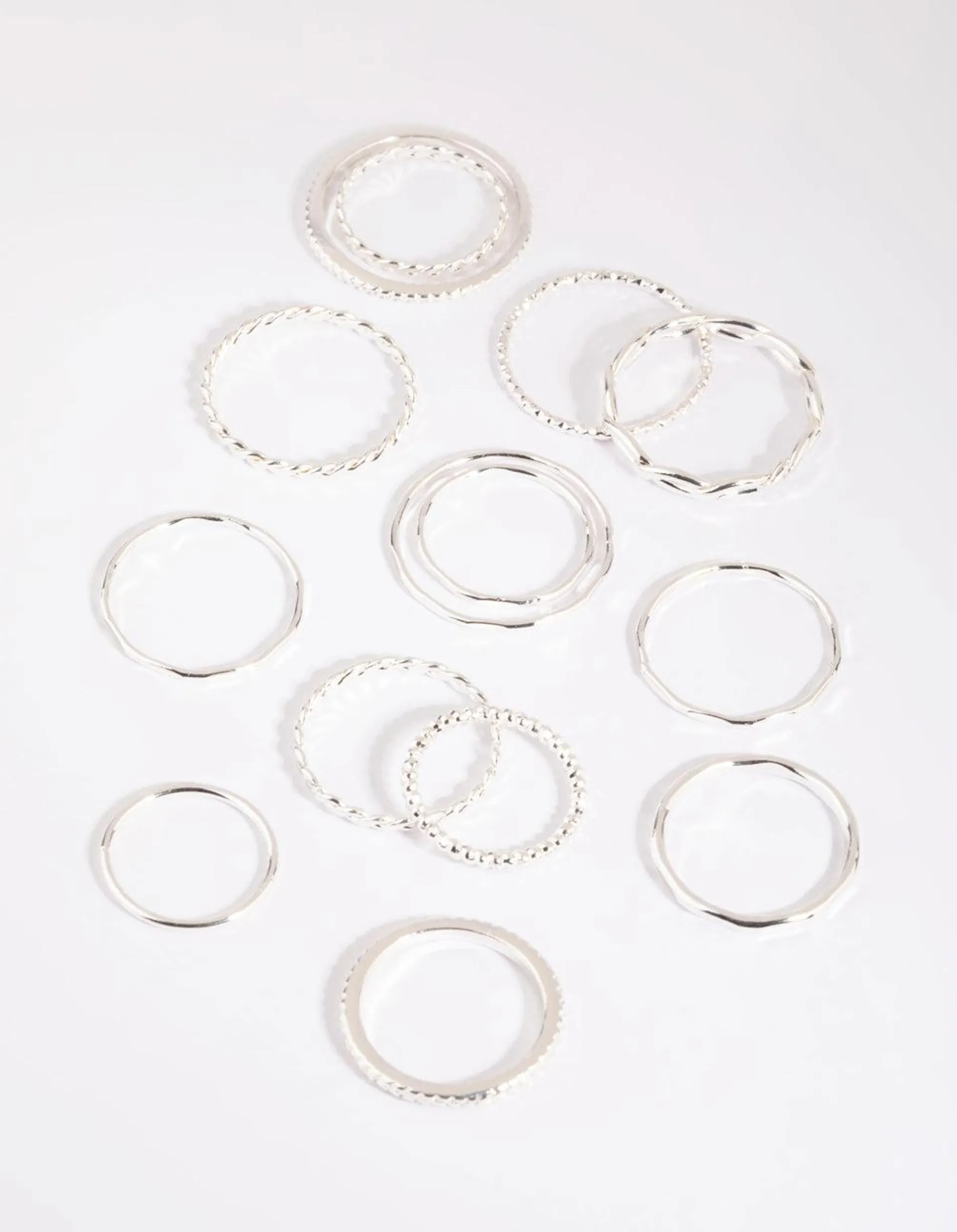 Silver Fine Diamante Ring 8-Pack