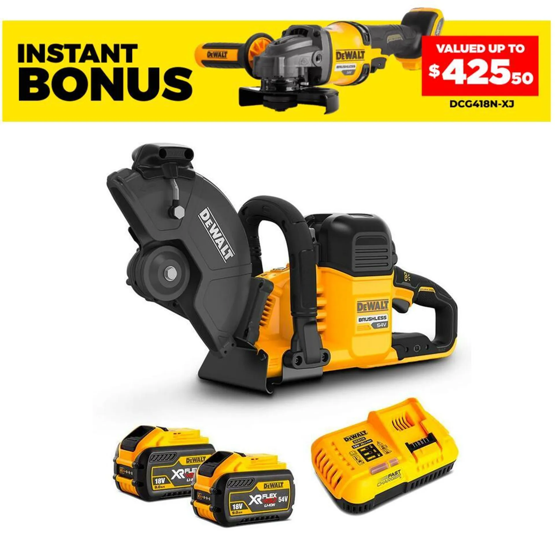 DeWalt DCS691X2-XE 54V 9.0Ah FlexVolt XR Li-ion Cordless Brushless 230mm (9") Cut-Off Concrete Saw Combo Kit