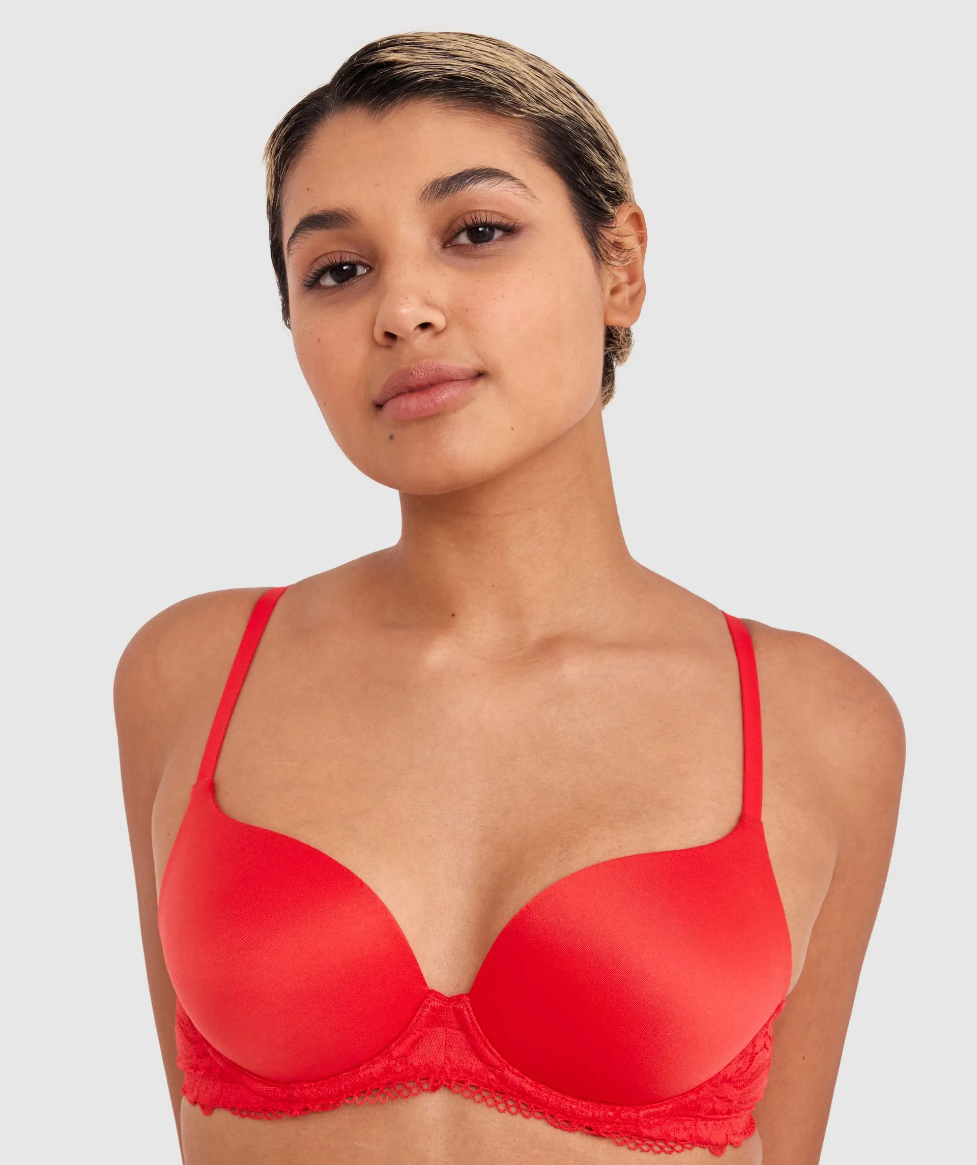 Body Bliss Lace Contour Plunge Bra - Red