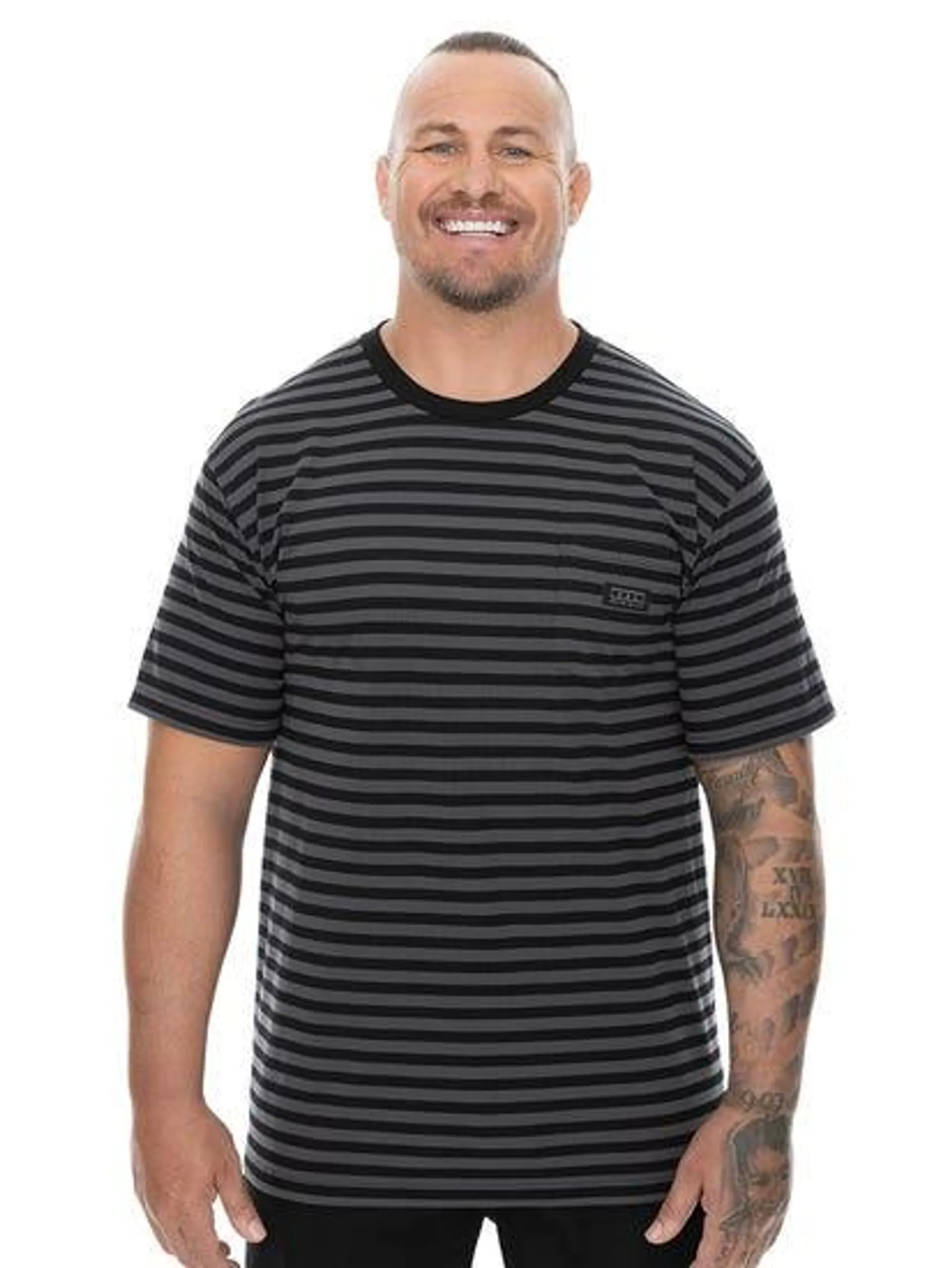 Big Mens Black Stripe Chest Pocket T Shirt