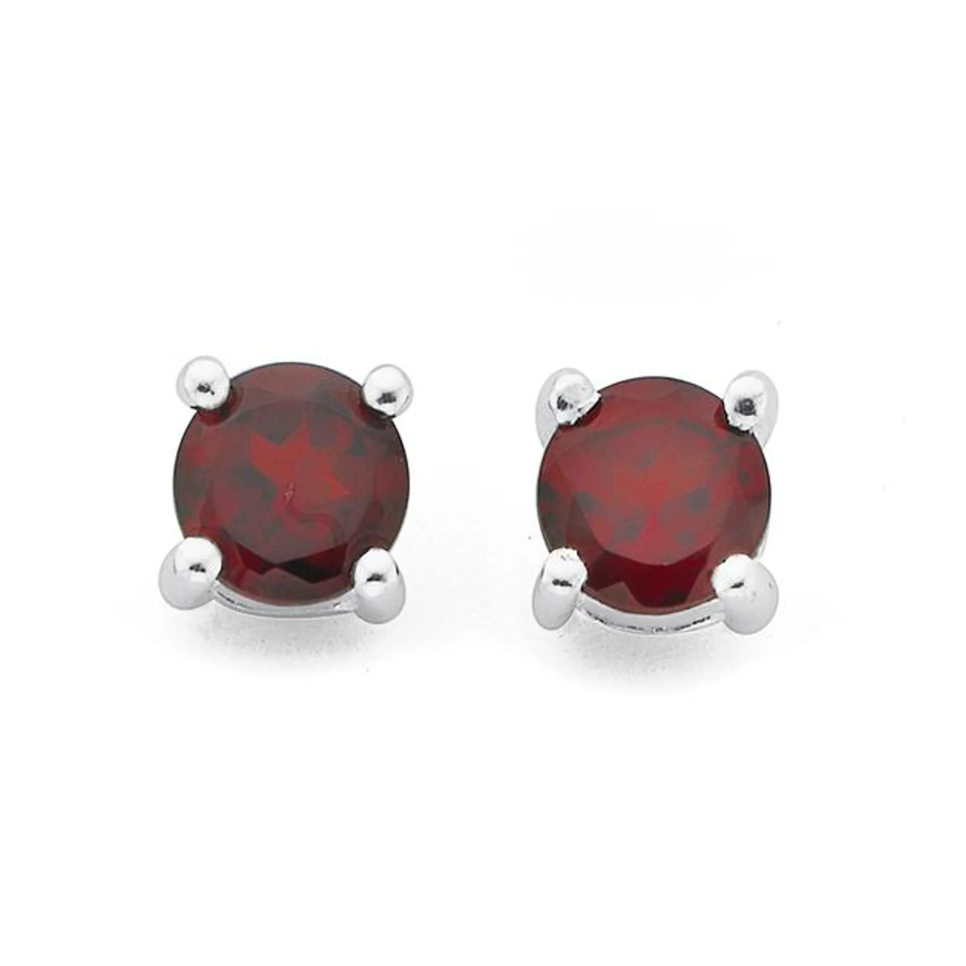 Silver 5mm Garnet Stud Earrings