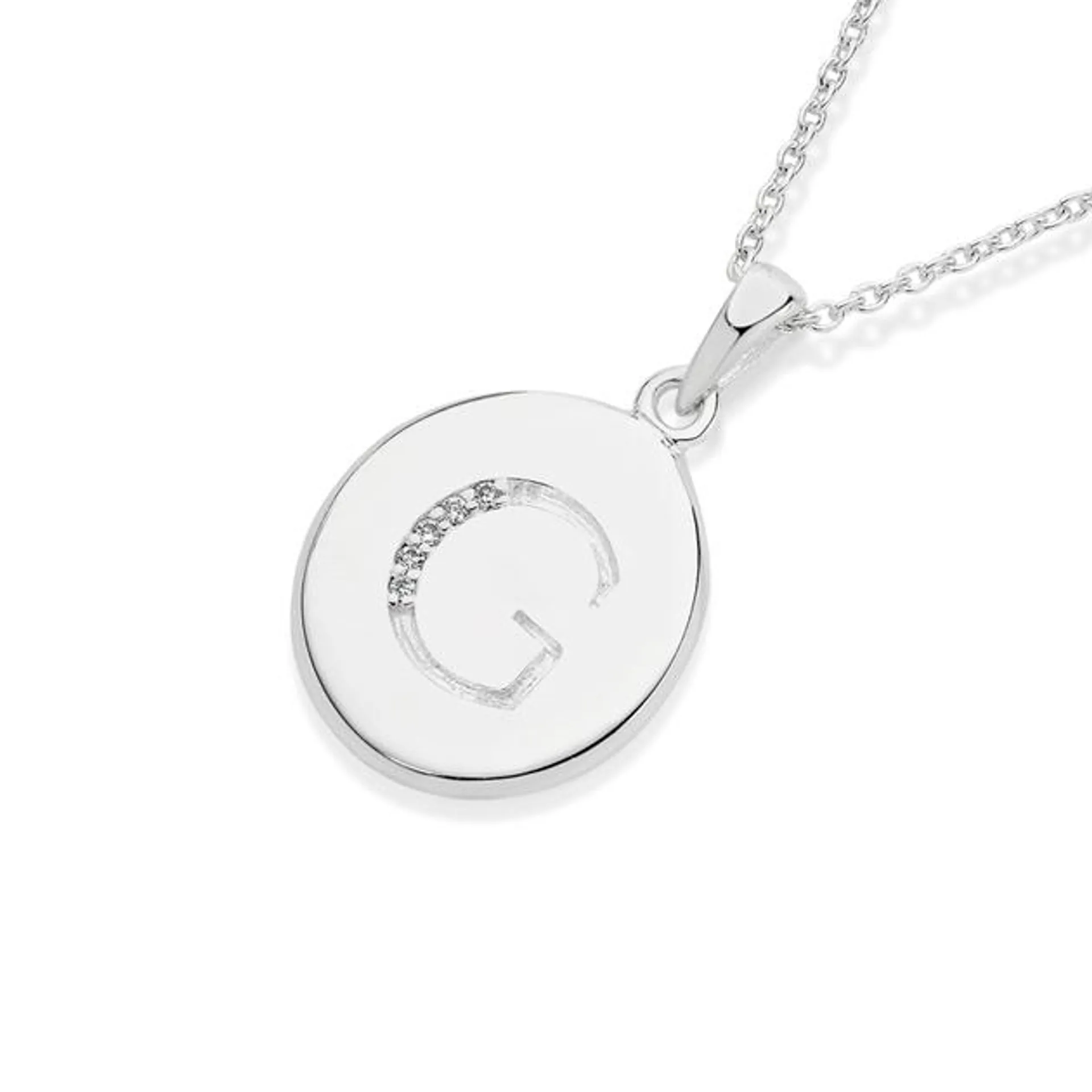 Silver CZ Initial G on Disc Pendant