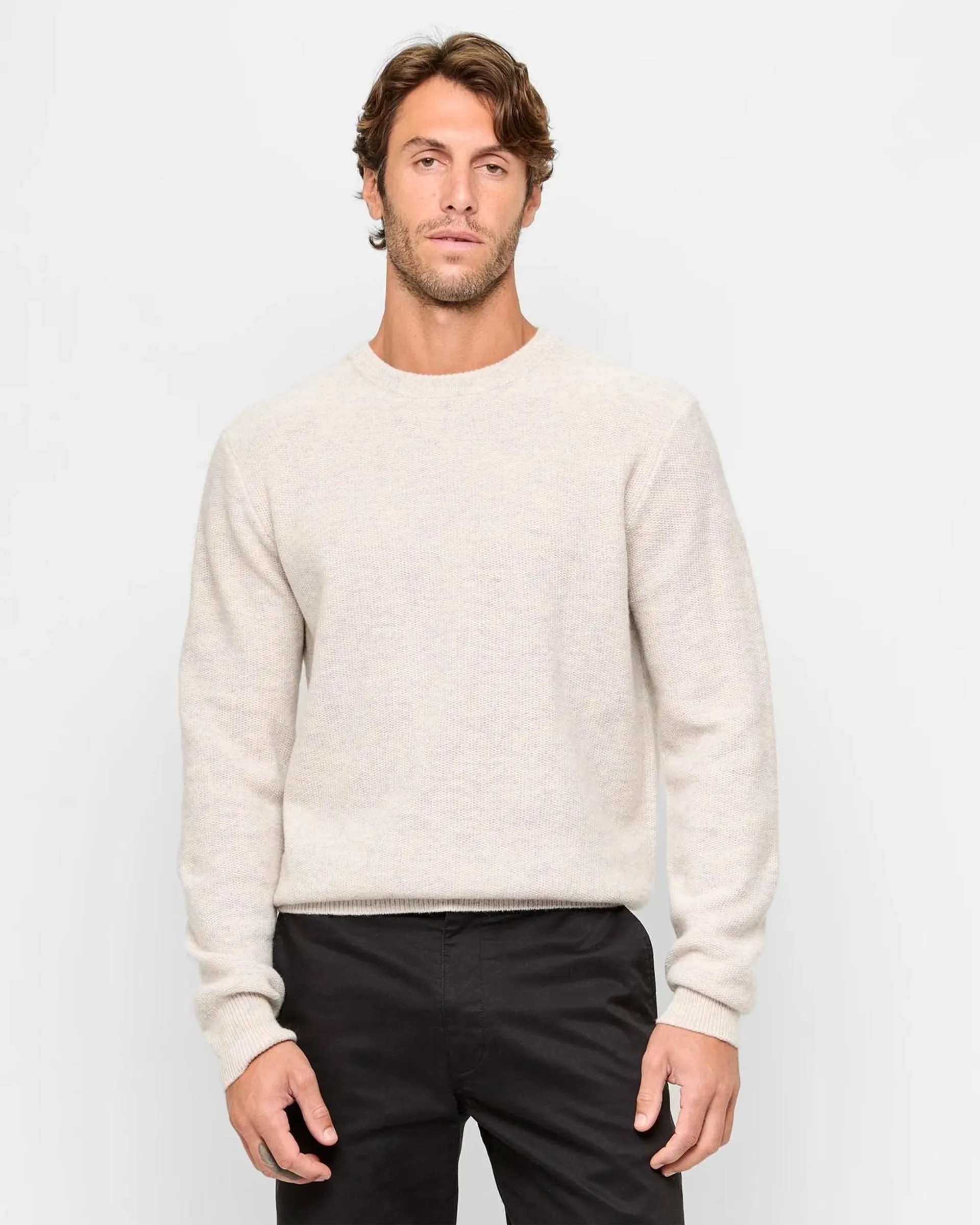 Lambswool Crew Neck Knit Jumper - Ecru