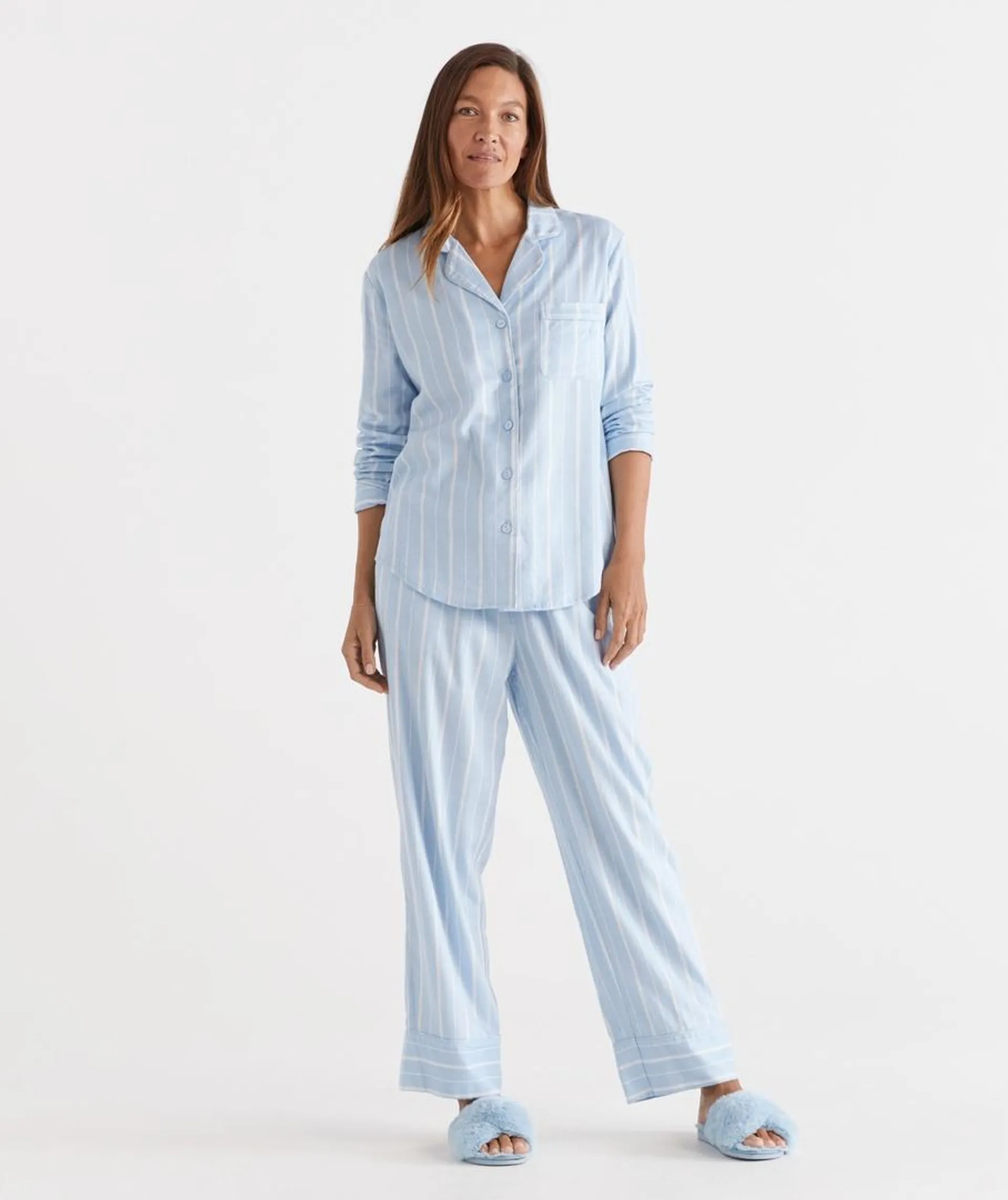 SUBTLE STRIPE PRINT FLANELETTE PYJAMA SET