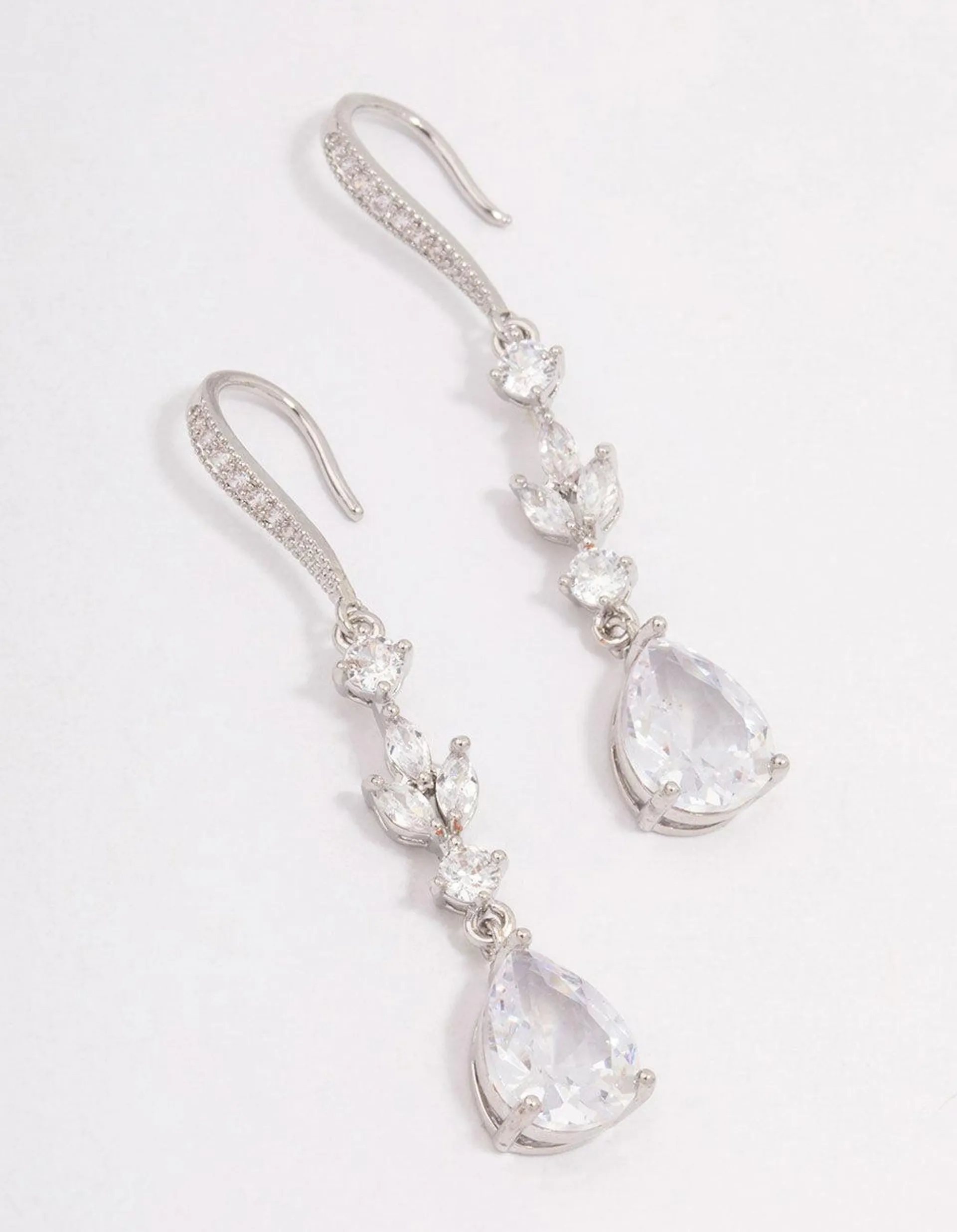 Rhodium Cubic Zirconia French Hook Pear Drop Earrings