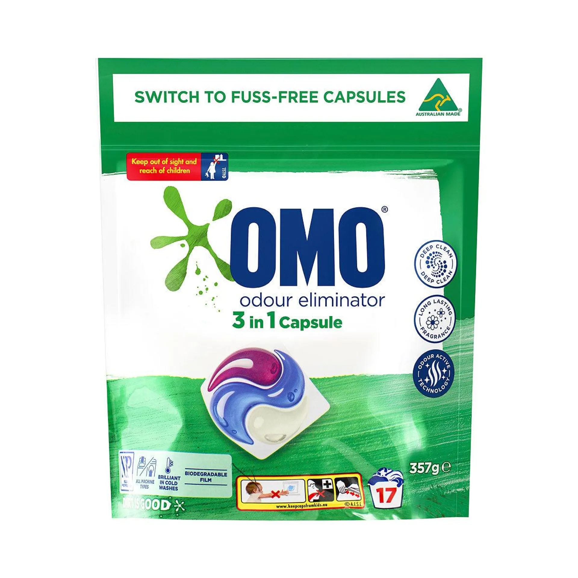 Omo 3-in-1 Laundry Capsules Odour Eliminator 17pk