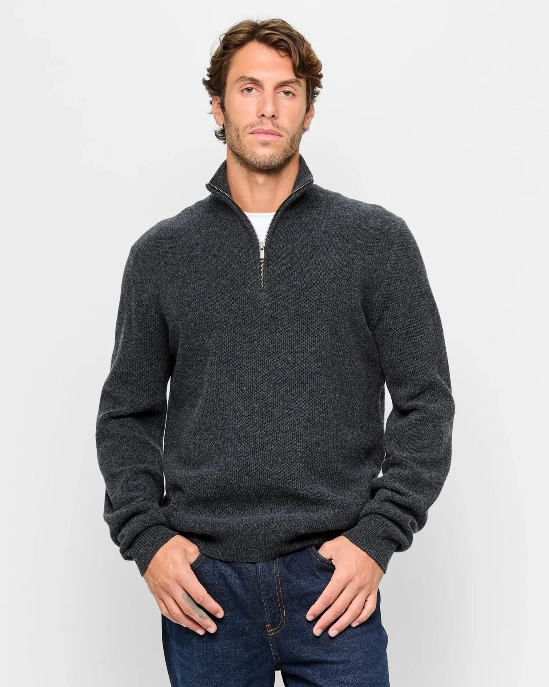 Lambswool Half Zip Jumper - Charcoal