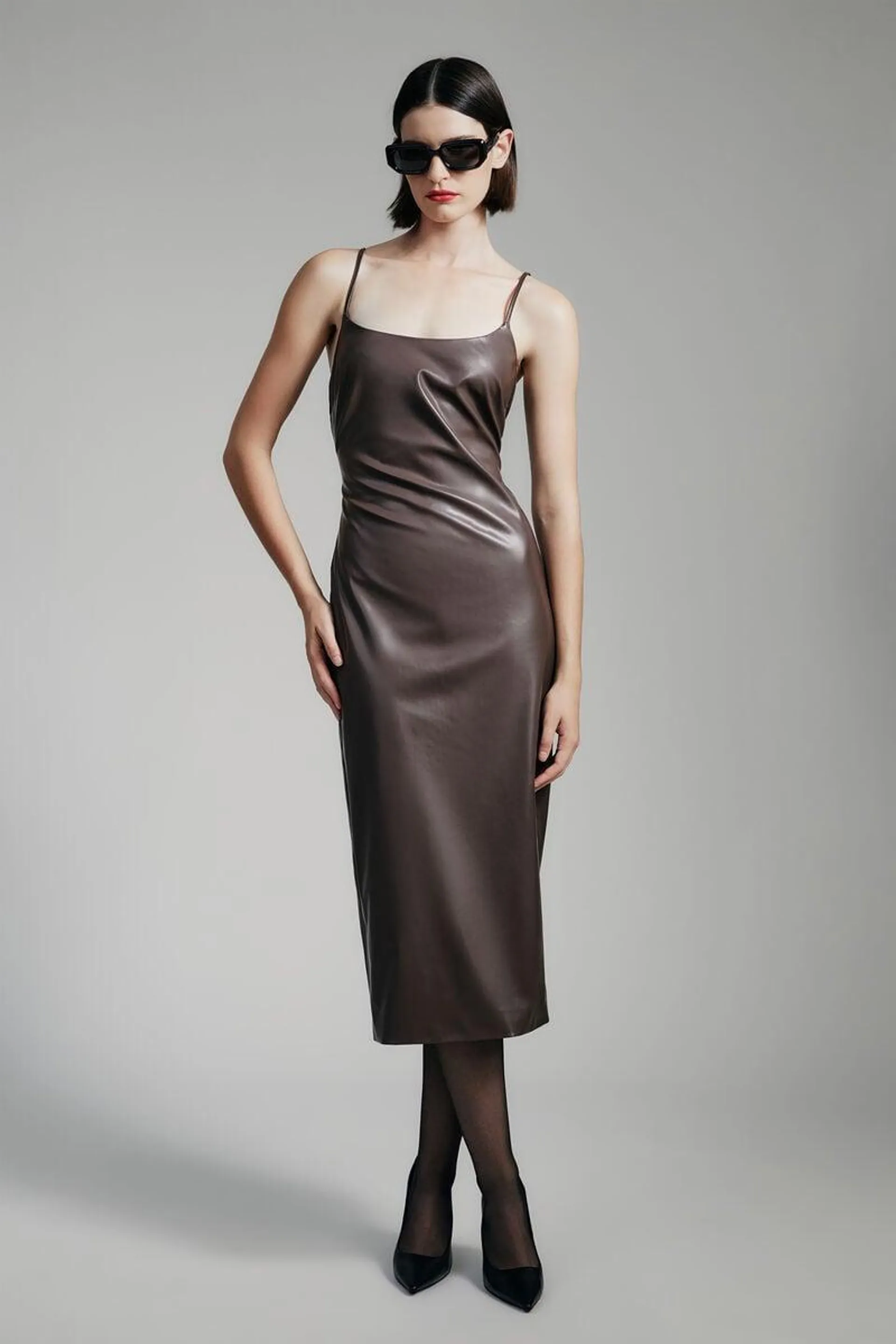 helena vegan leather dress in chocolate