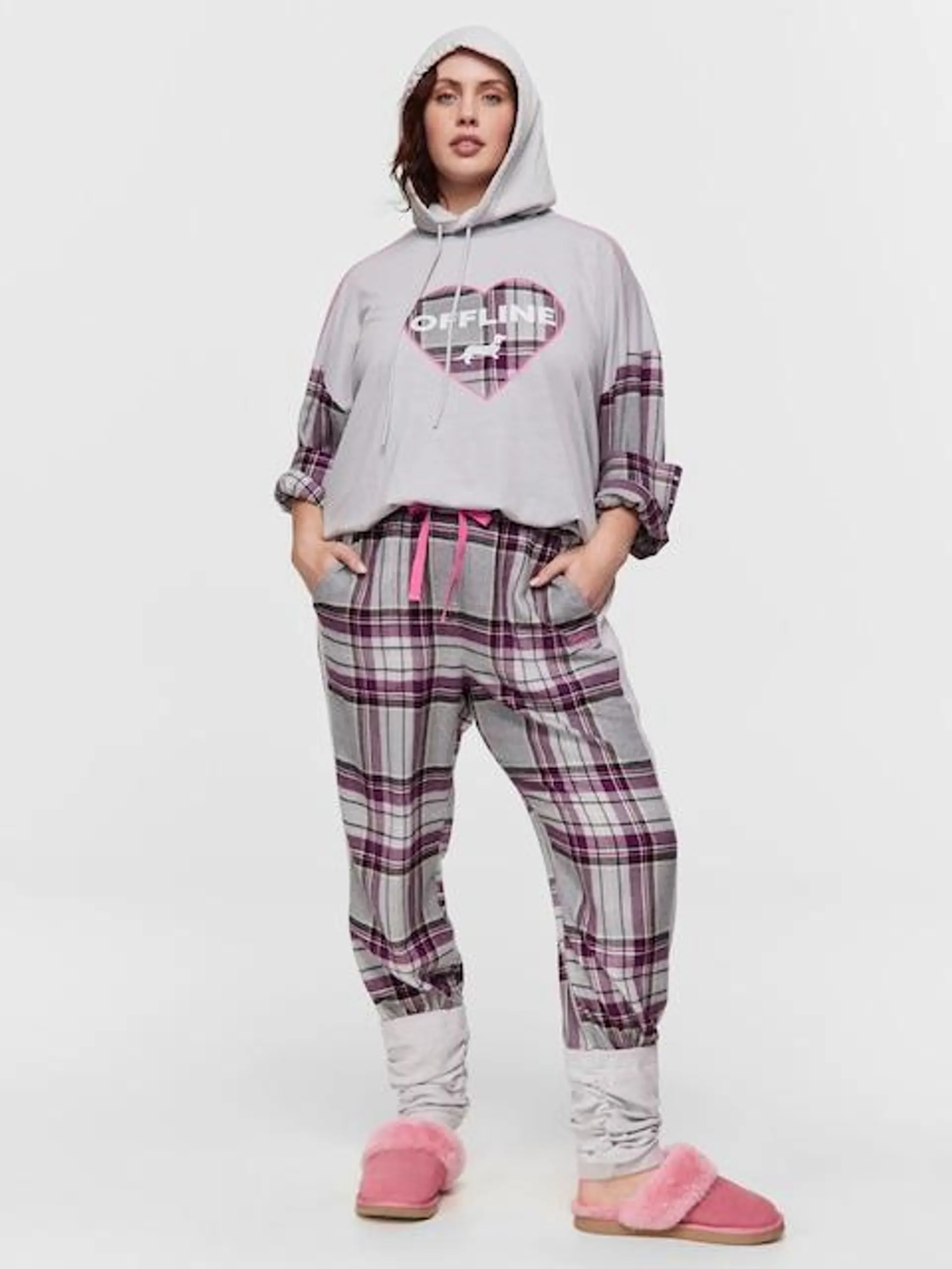 P.A. Plus Grey Check Bamboo Flannelette Legwarmer Pj Pant