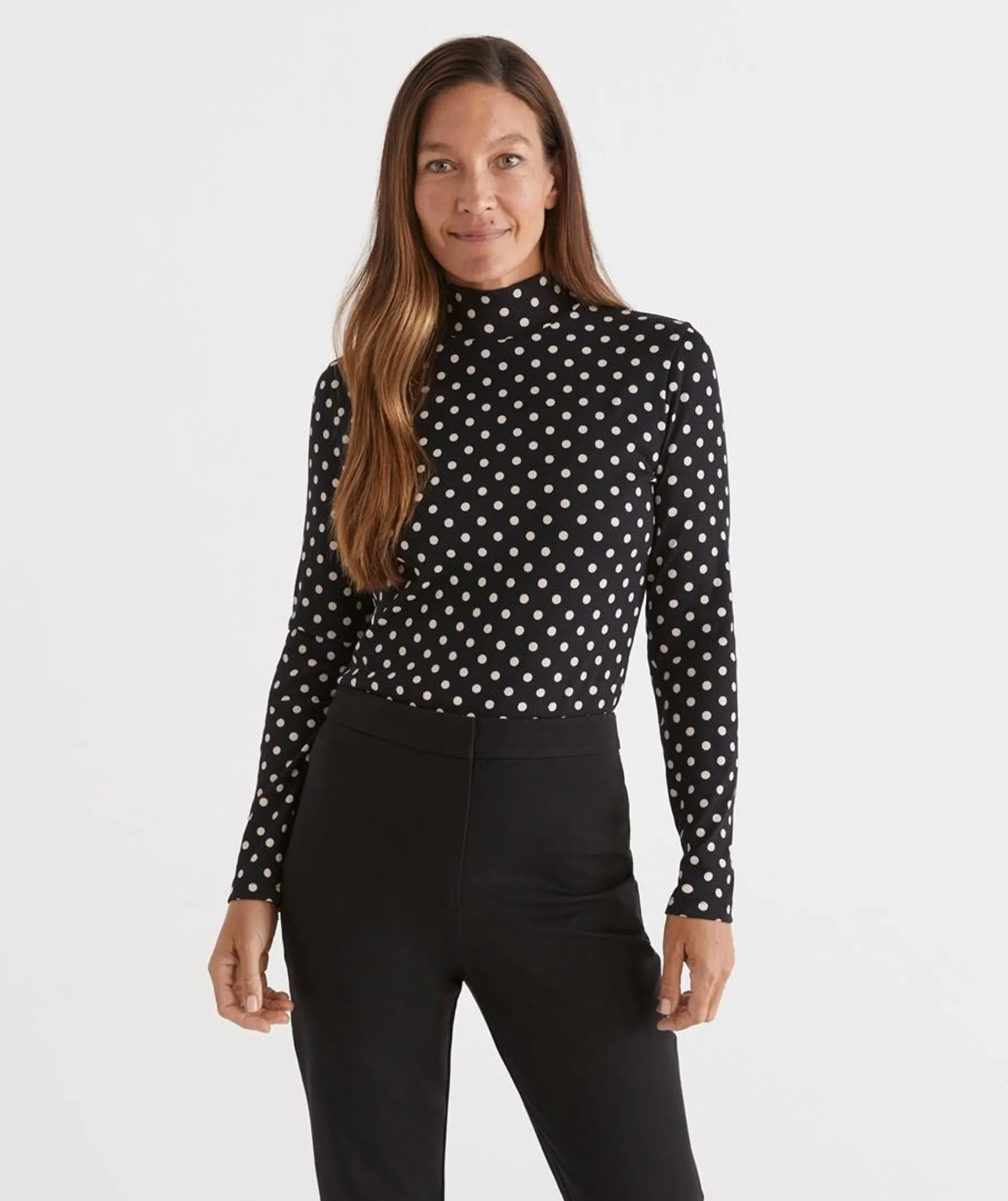 SPOT PRJNT RIB MOCK TOP