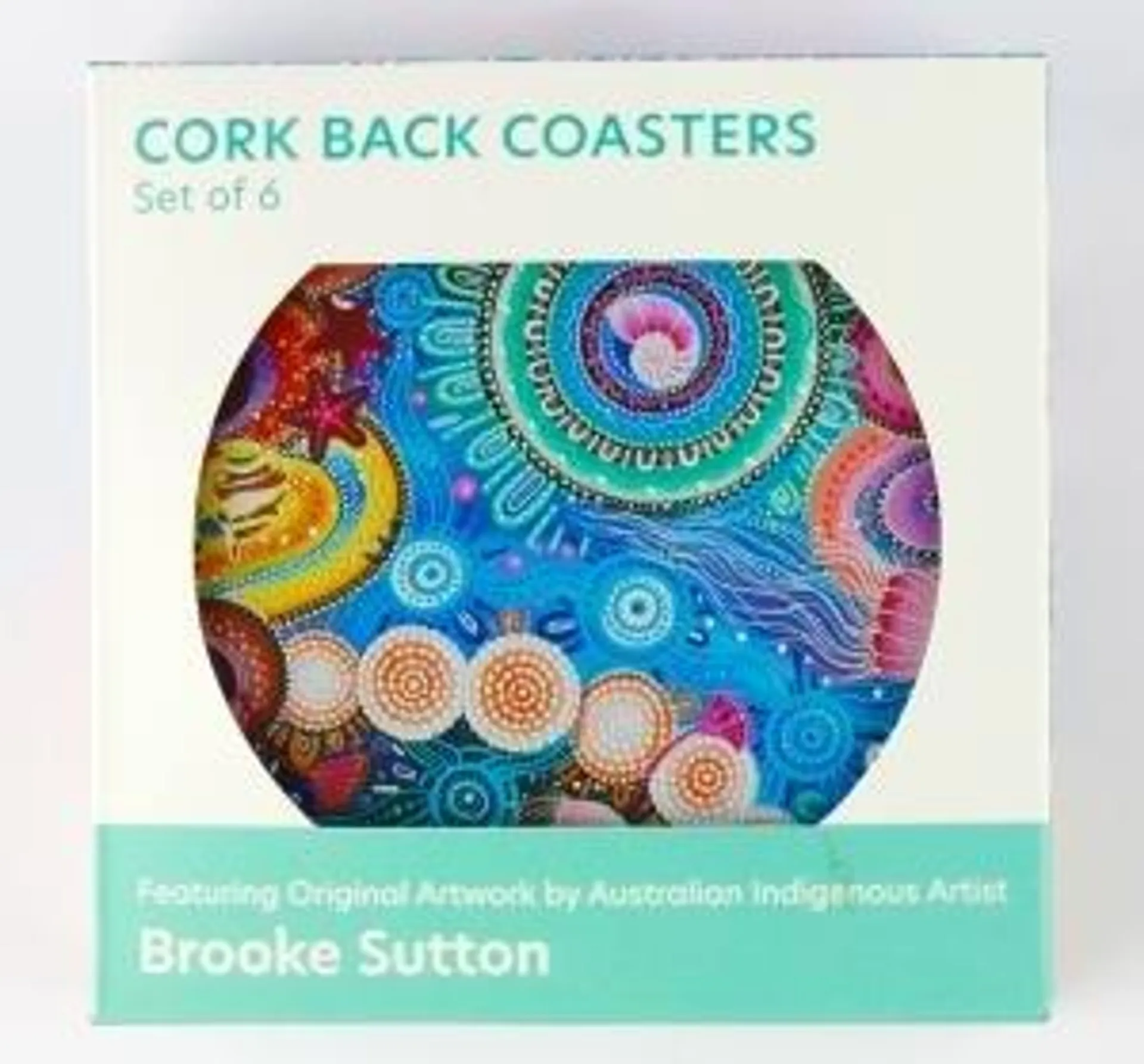 Indigenous Art Series Round Cork Back Coasters - Swim