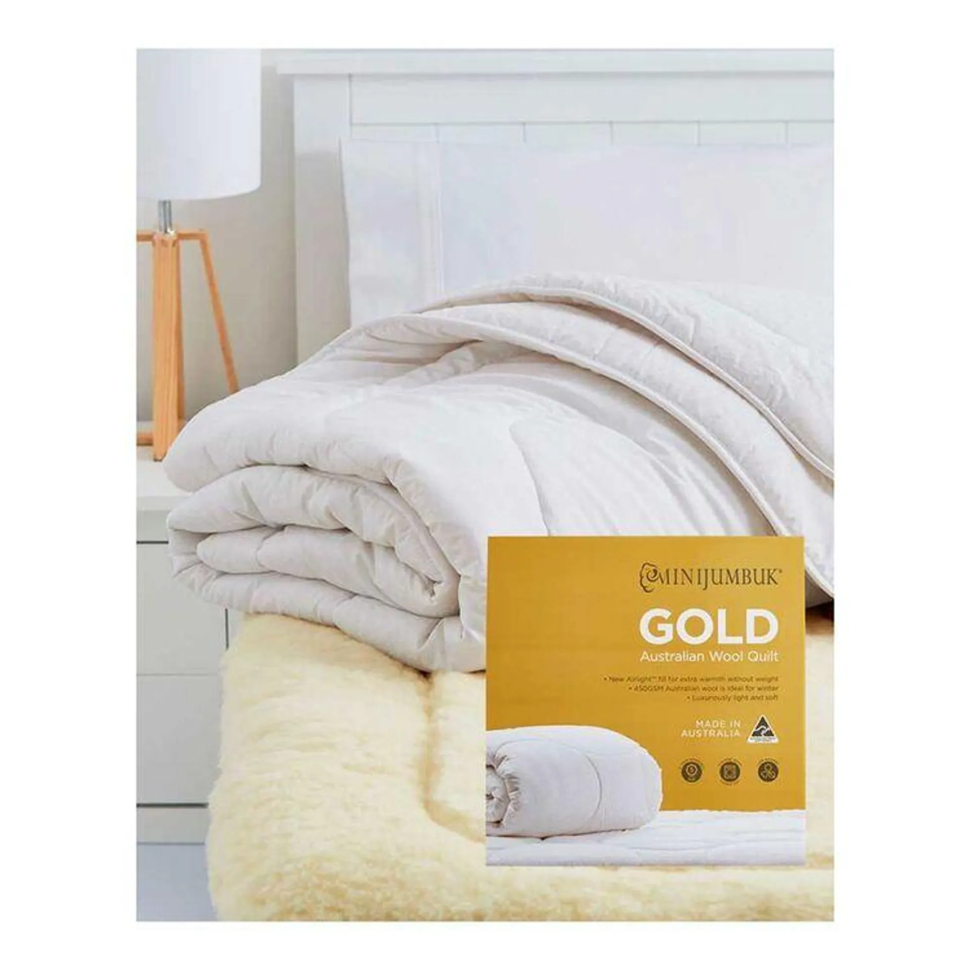 MiniJumbuk Gold 450 GSM Australian Wool Quilt White