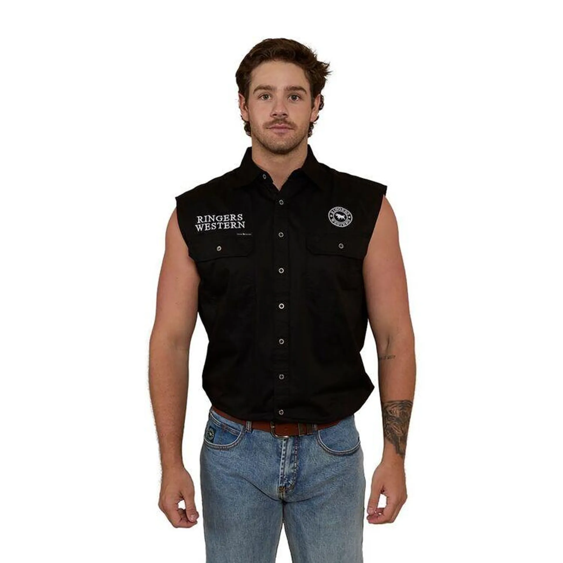 Ringers Western Men's Hawkeye Sleeveless Work Shirt Black