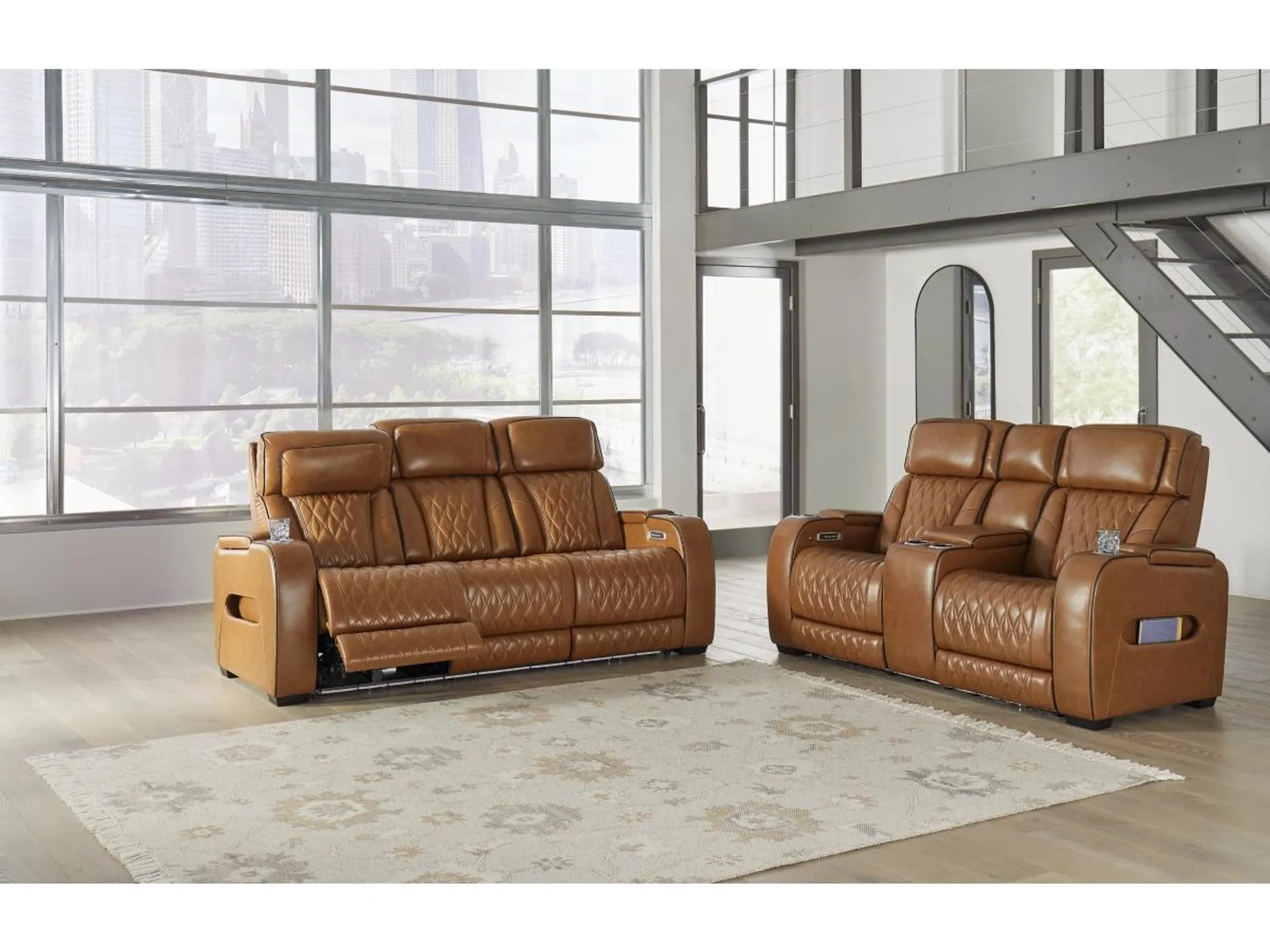 Boyington Triple Power Leather Reclining Sofa and Loveseat Set