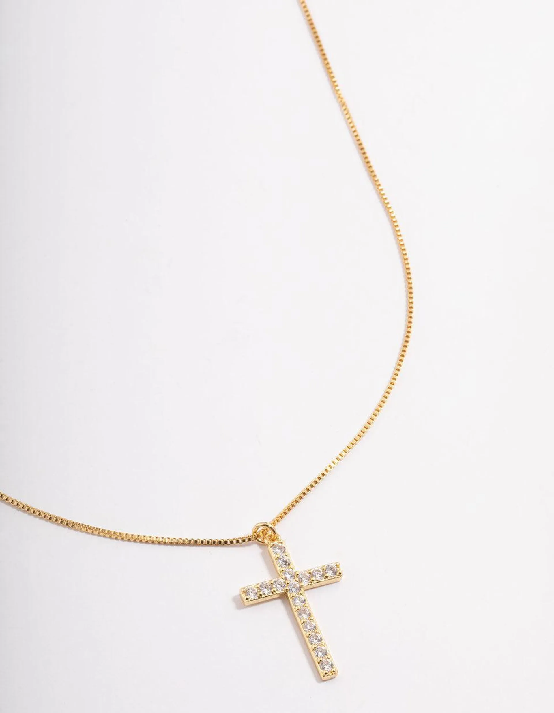 Gold Plated Diamante Cross Fine Chain Necklace