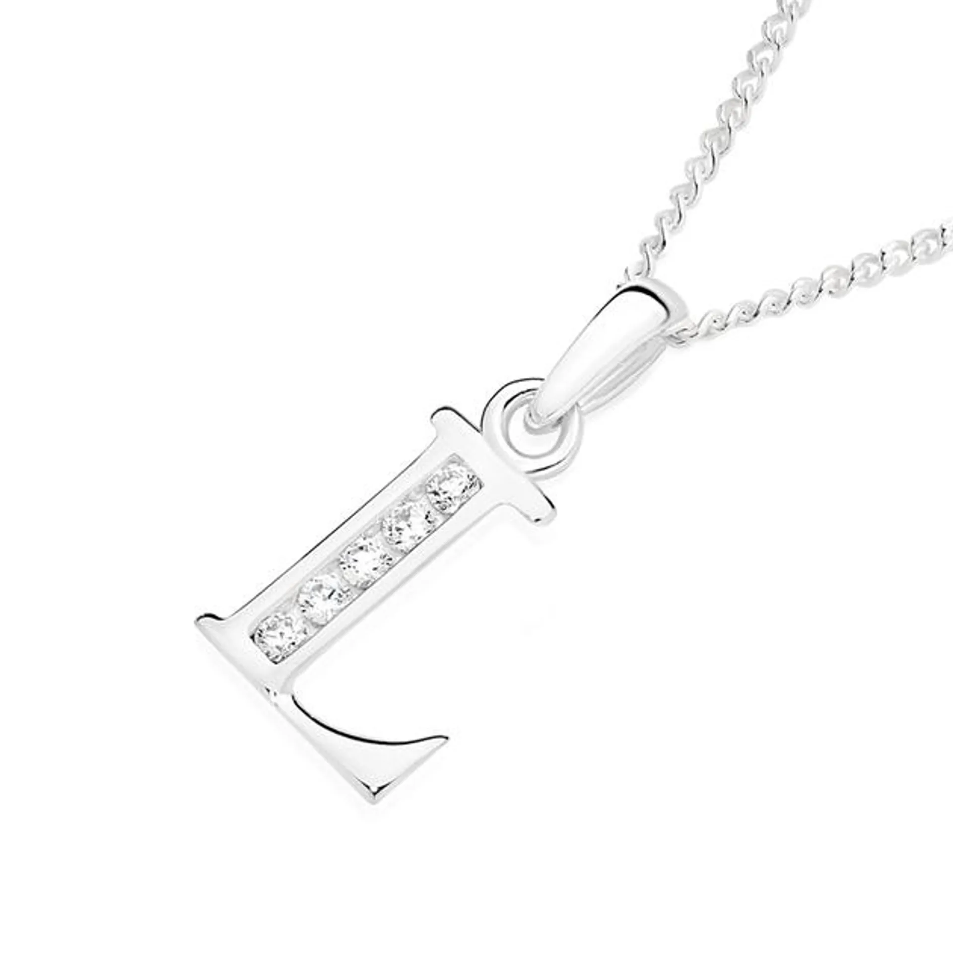 Silver CZ Block Initial L Pendant