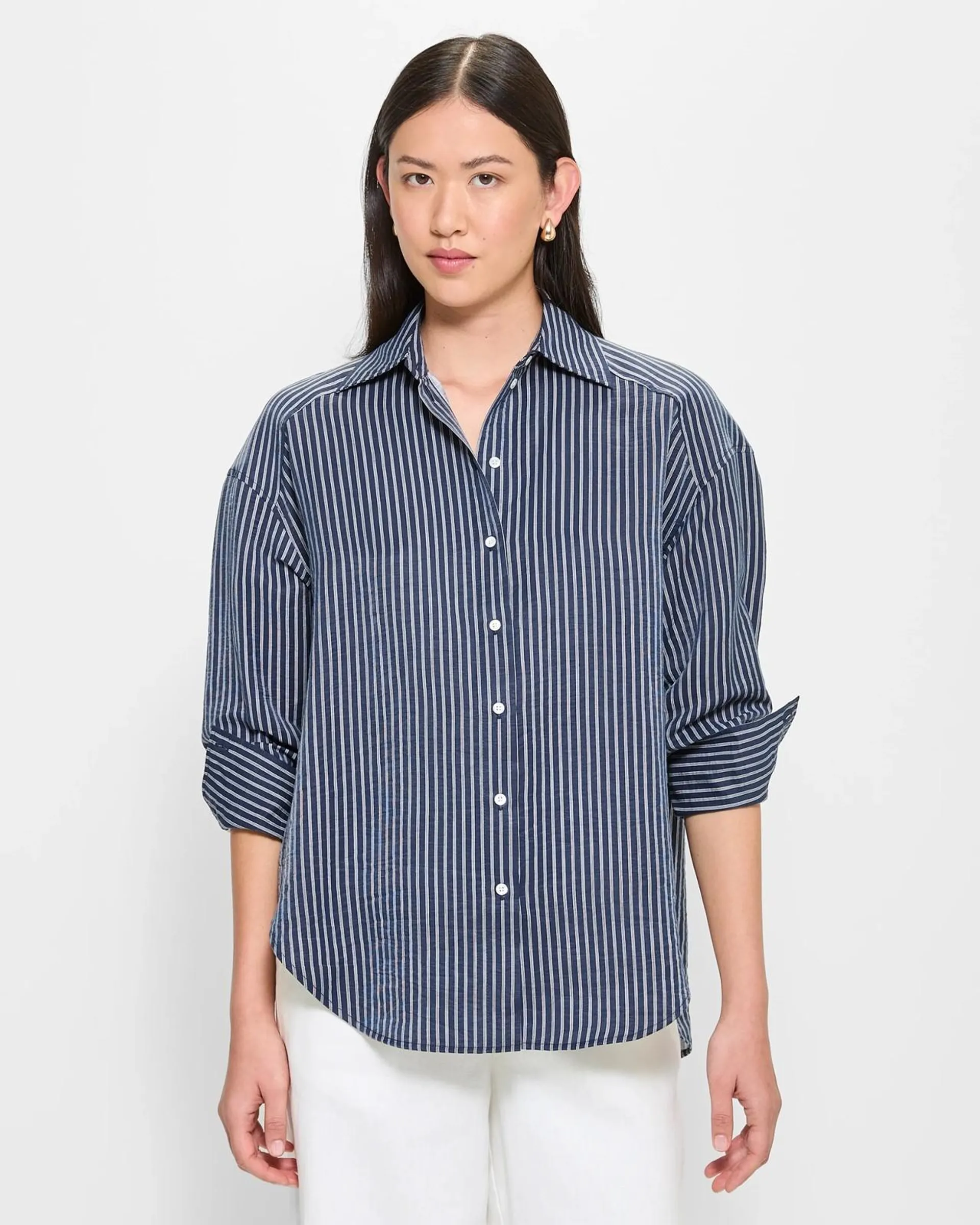 Linen Blend Relaxed Shirt - Preview