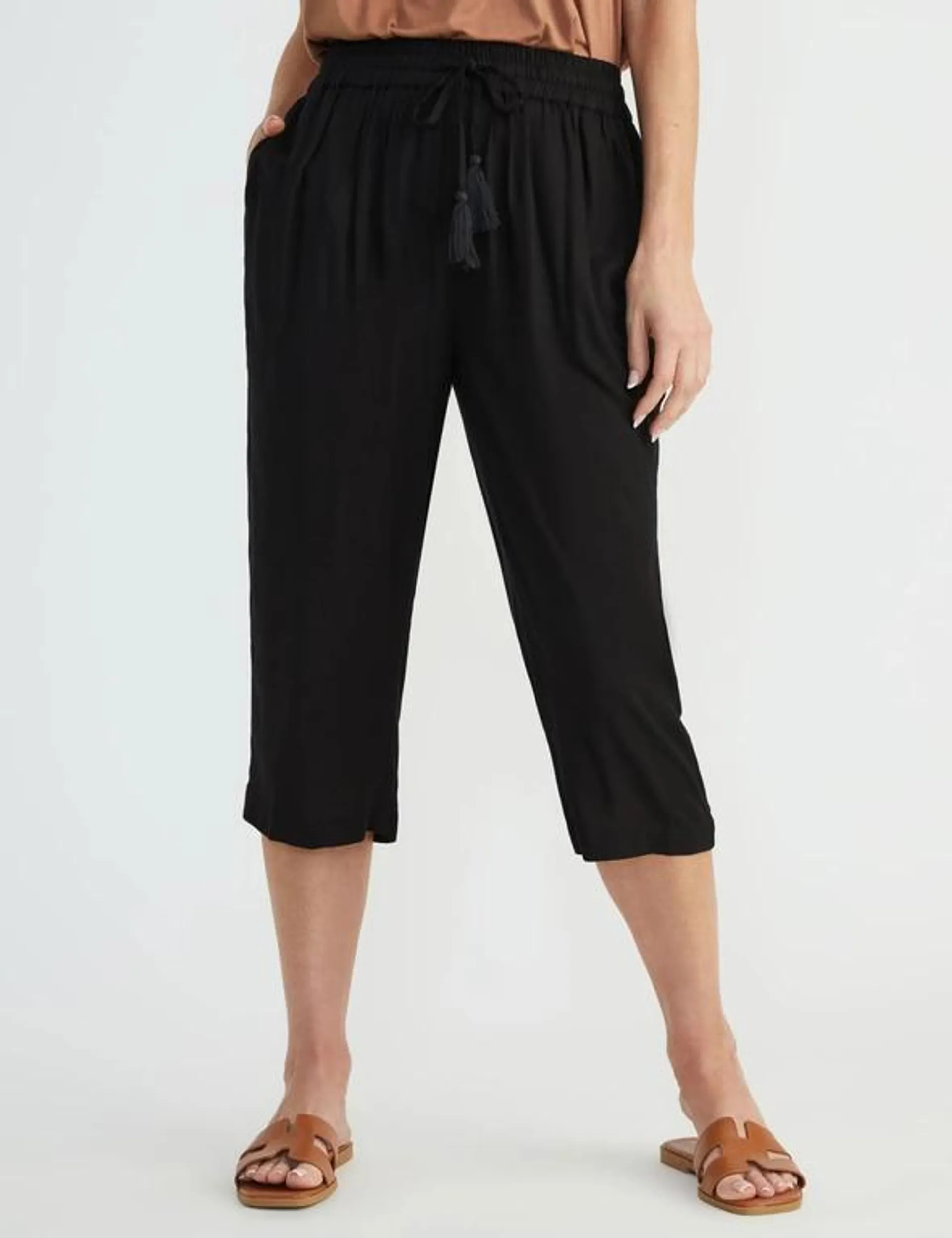 Millers Crop Length Straight Leg Elastic Waist Tassle Pant