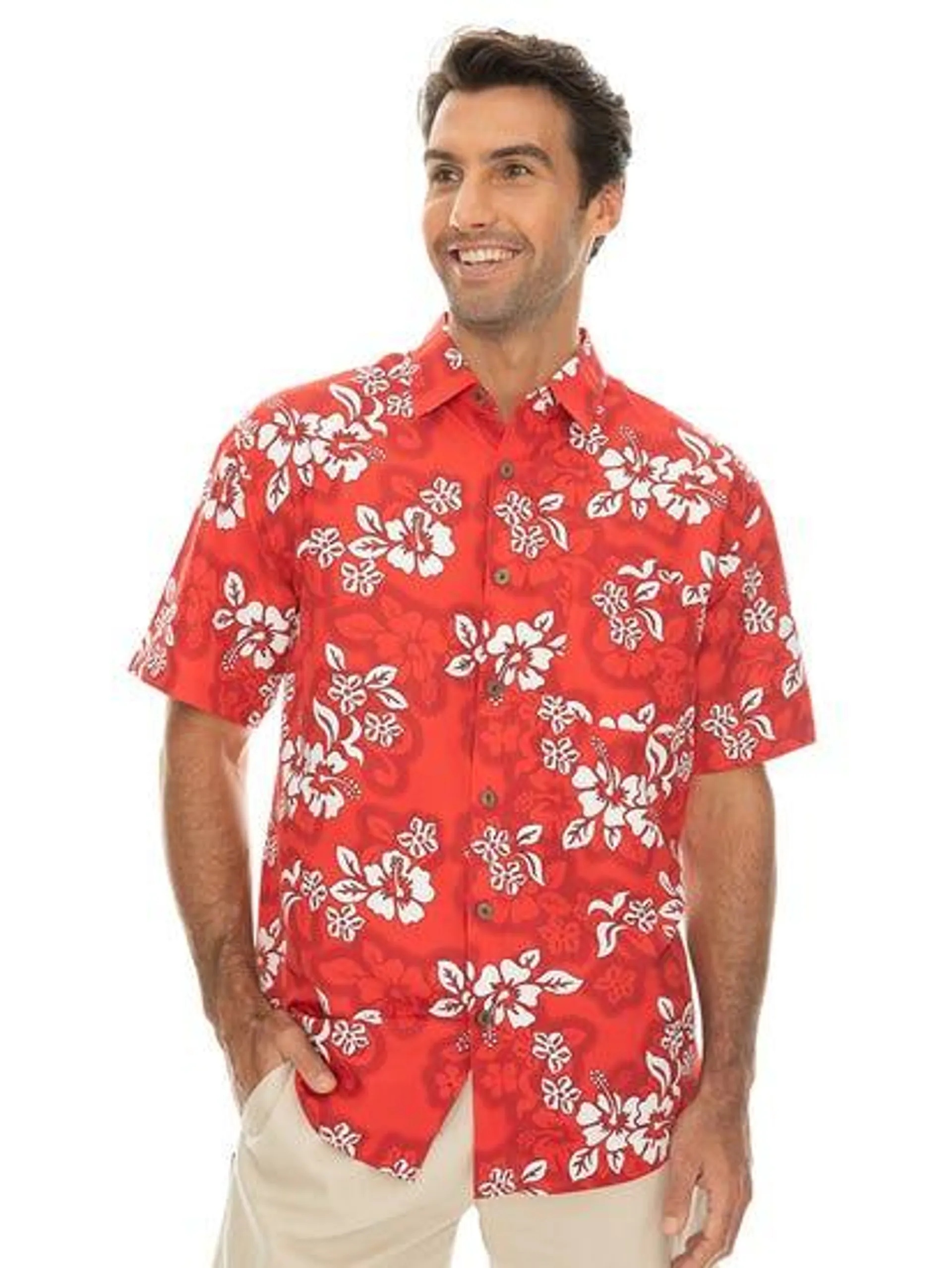 Lowes Hawaiian Shirt Red Hibiscus