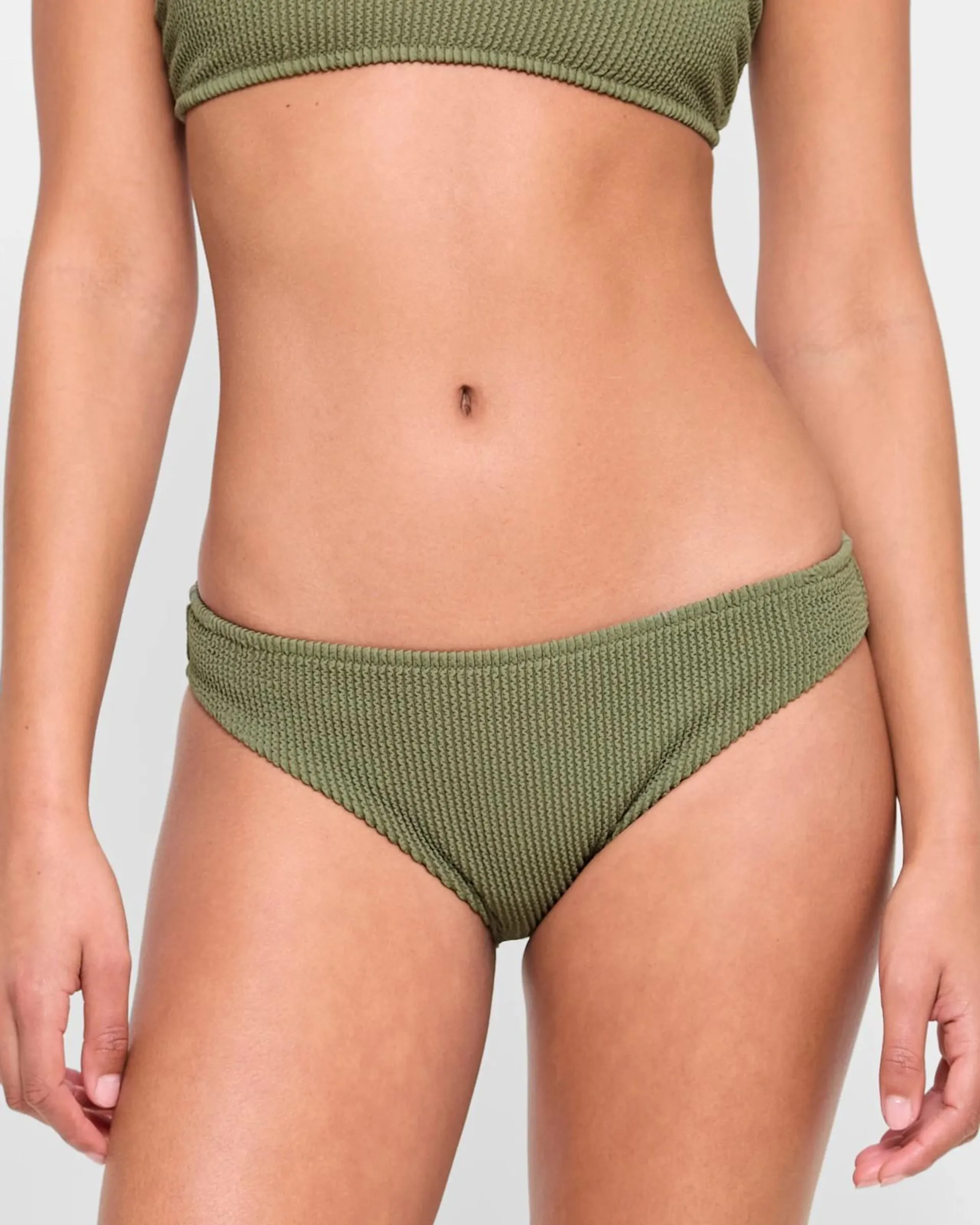 Crinkle Swim Bikini Briefs - Olive Green