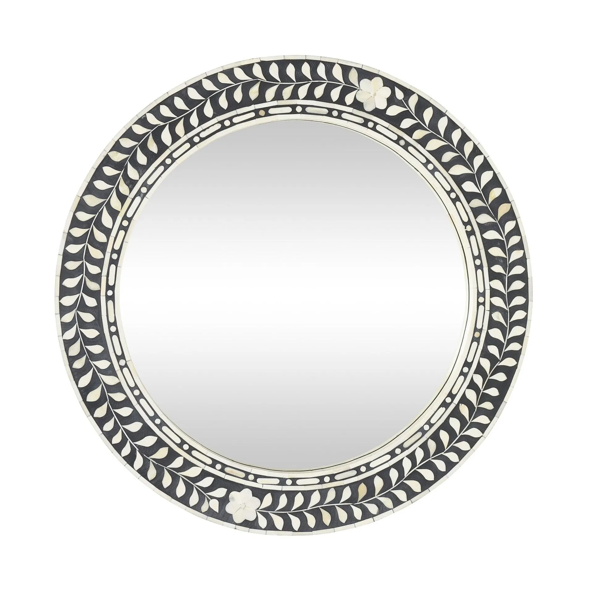 Bone Inlay Round Mirror Black and White 60cm