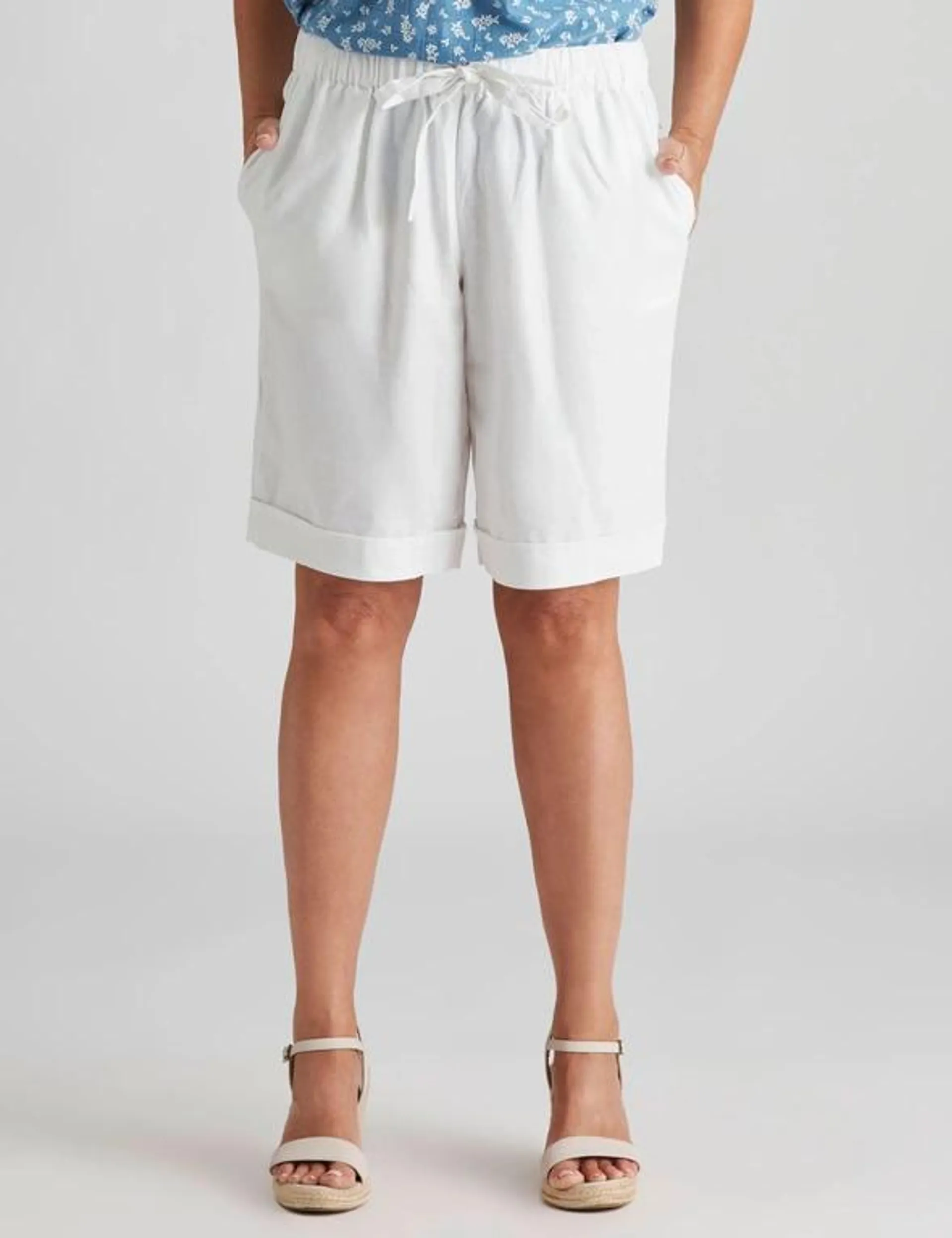 Millers Tie Waist Cuff Hem Linen Blend Shorts