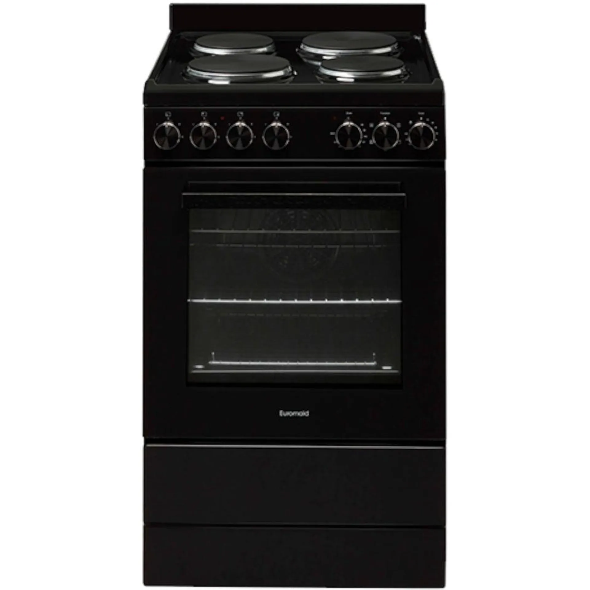 Euromaid 54cm Freestanding Electric Oven With Solid Cooktop in Black