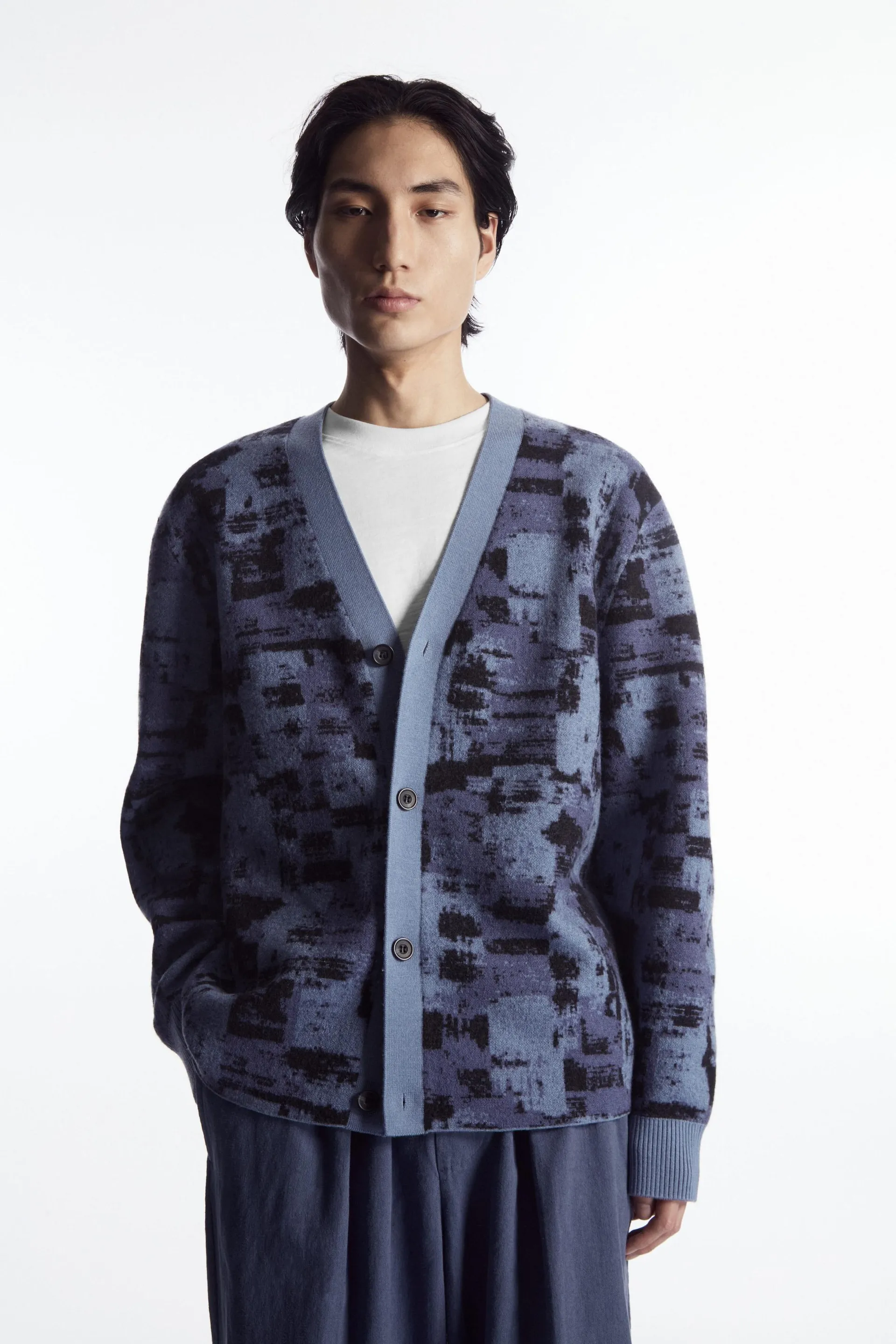 BRUSHSTROKE-JACQUARD WOOL CARDIGAN