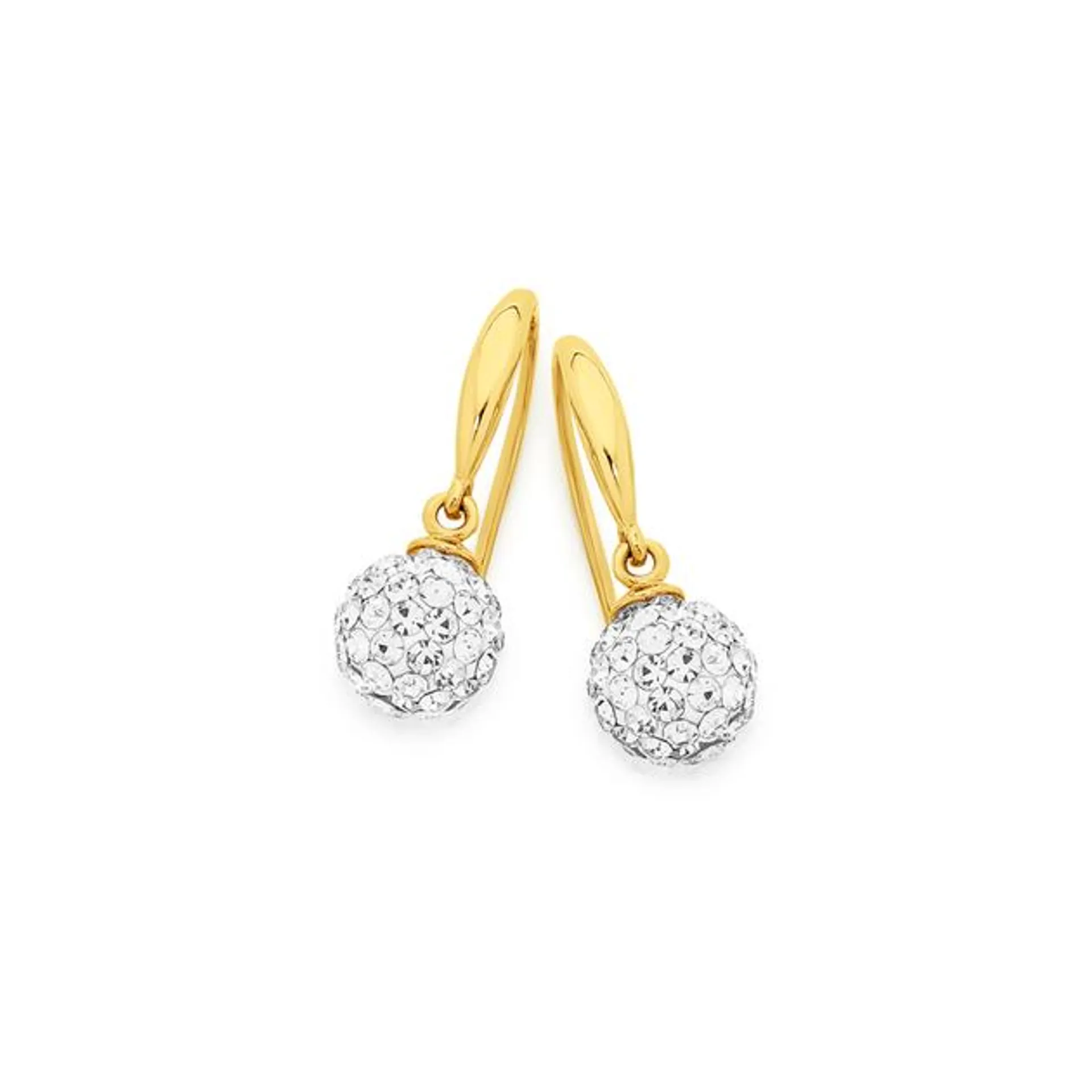 9ct Gold Crystal Ball Hook Earrings