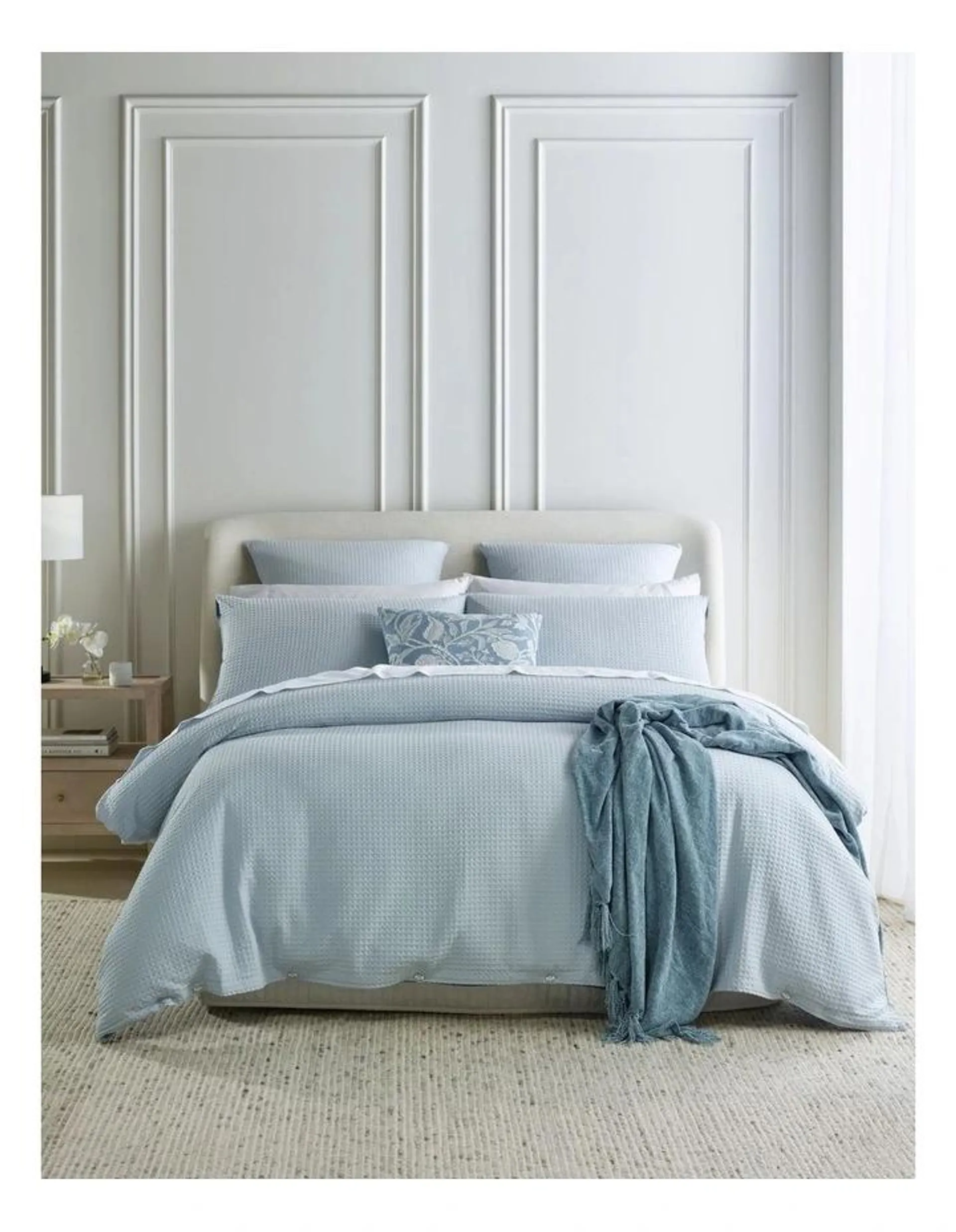 Heritage Cotton Waffle Quilt Cover Set in Baby Blue