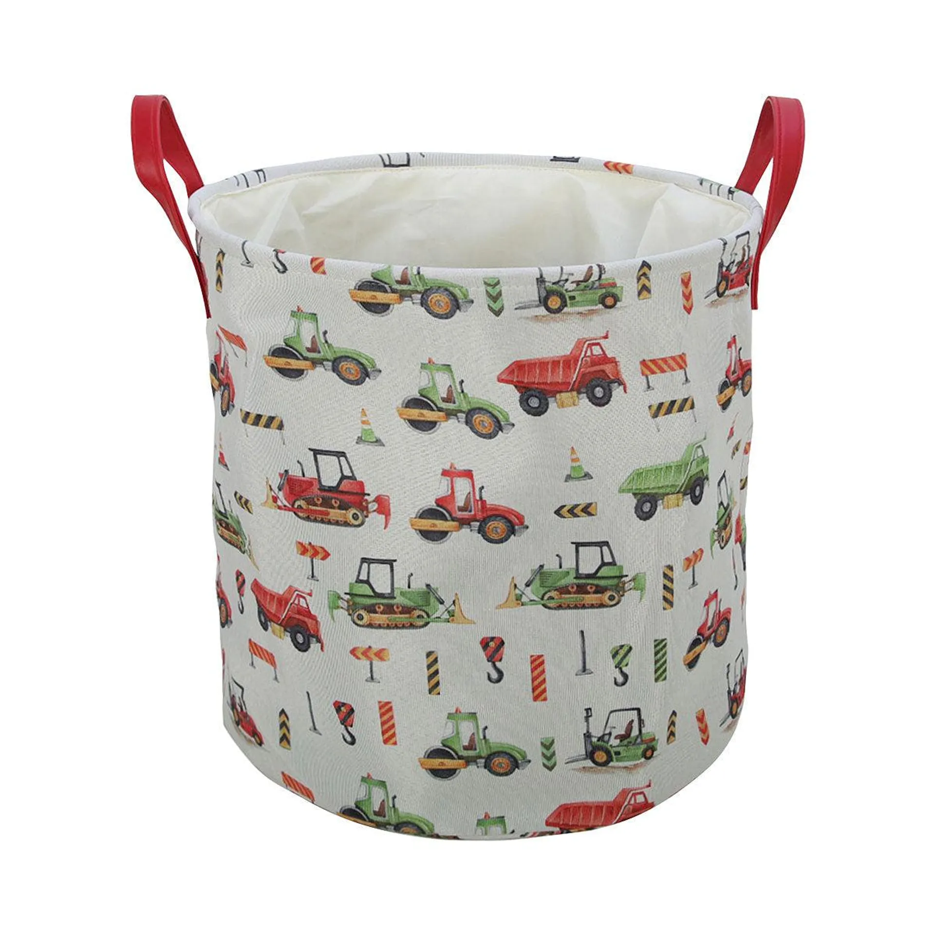 Trucks Round Fabric Kids Hamper