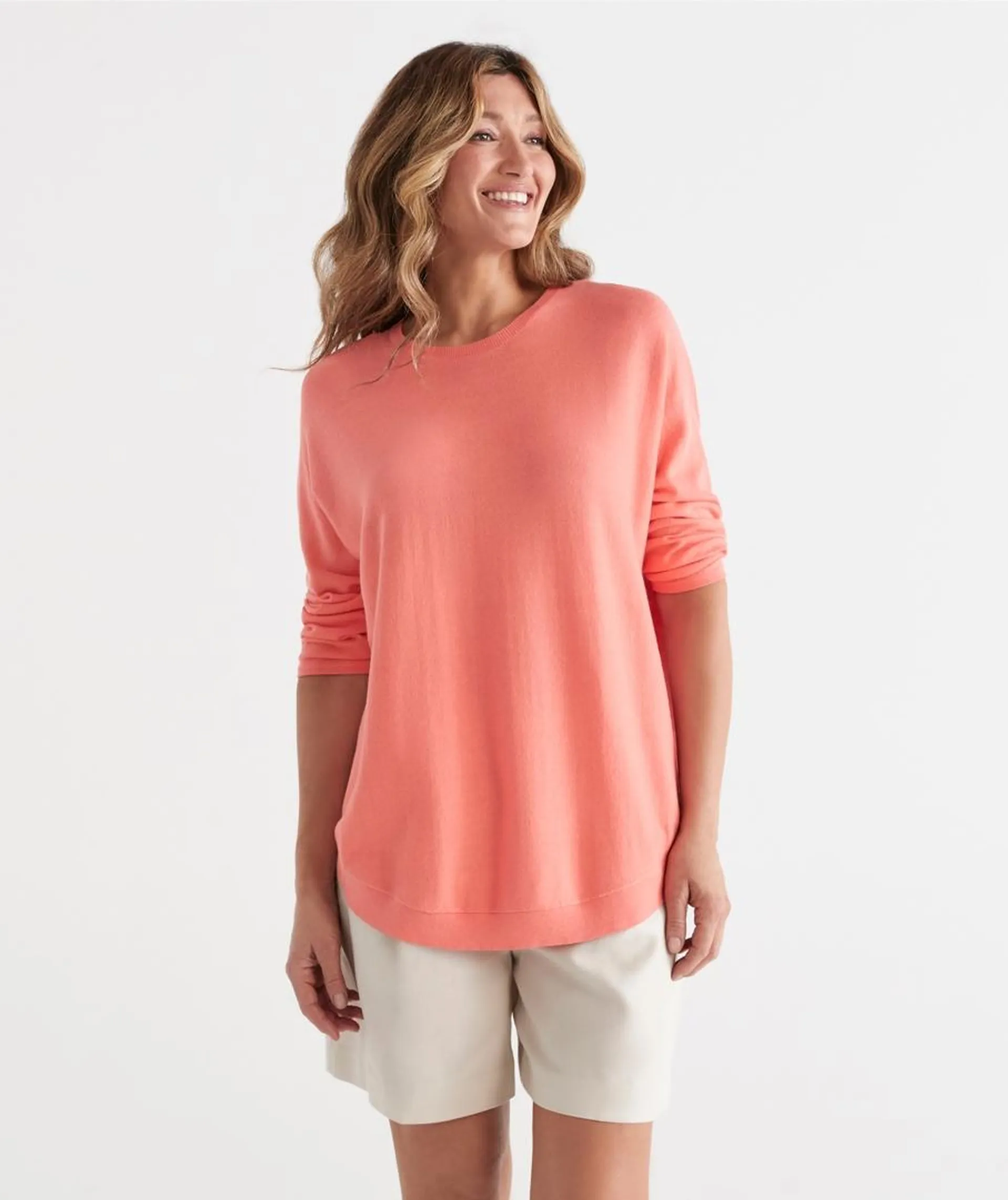 Cotton Curved Hem Pullover