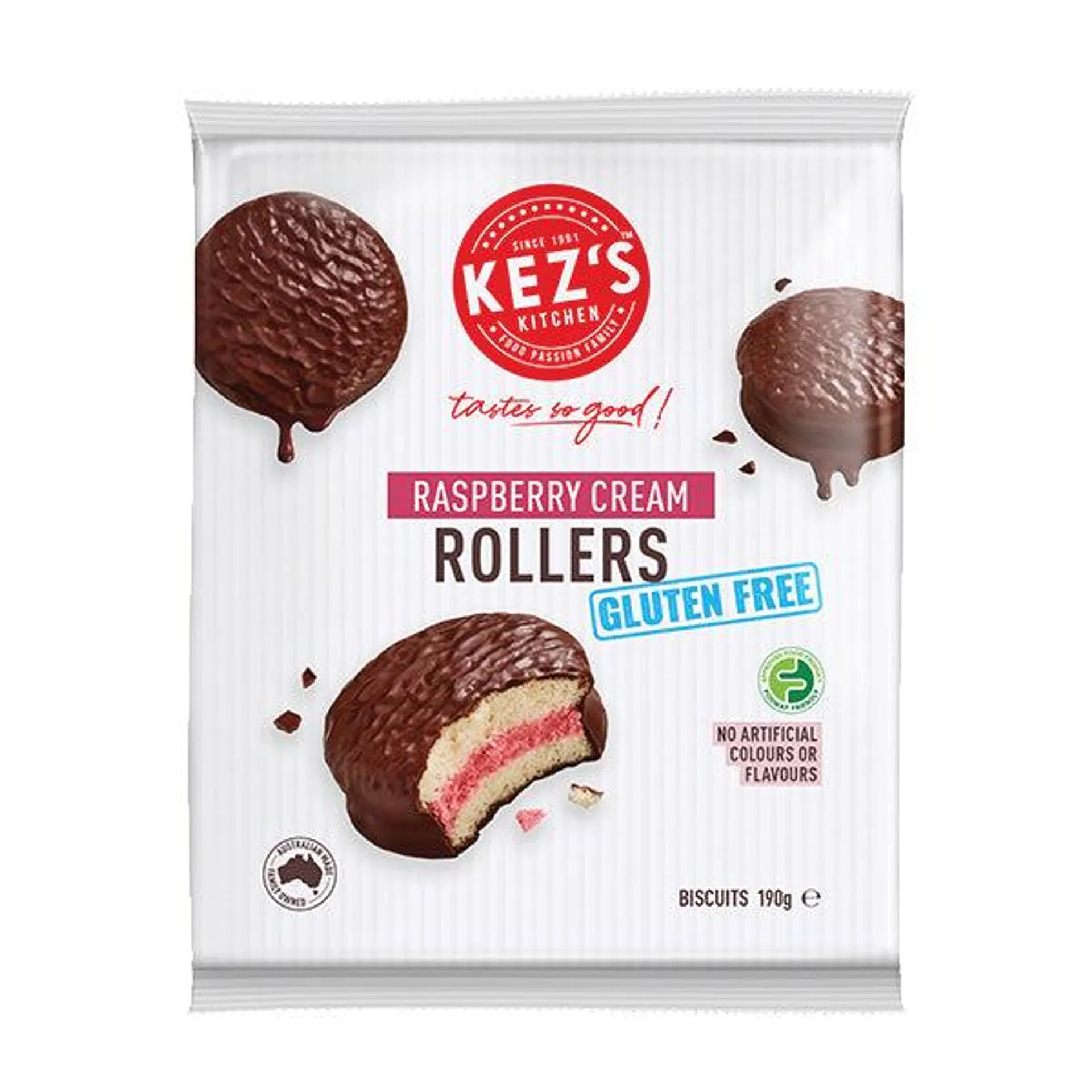 Kez's Kitchen Gluten Free Raspberry Rollers 190g