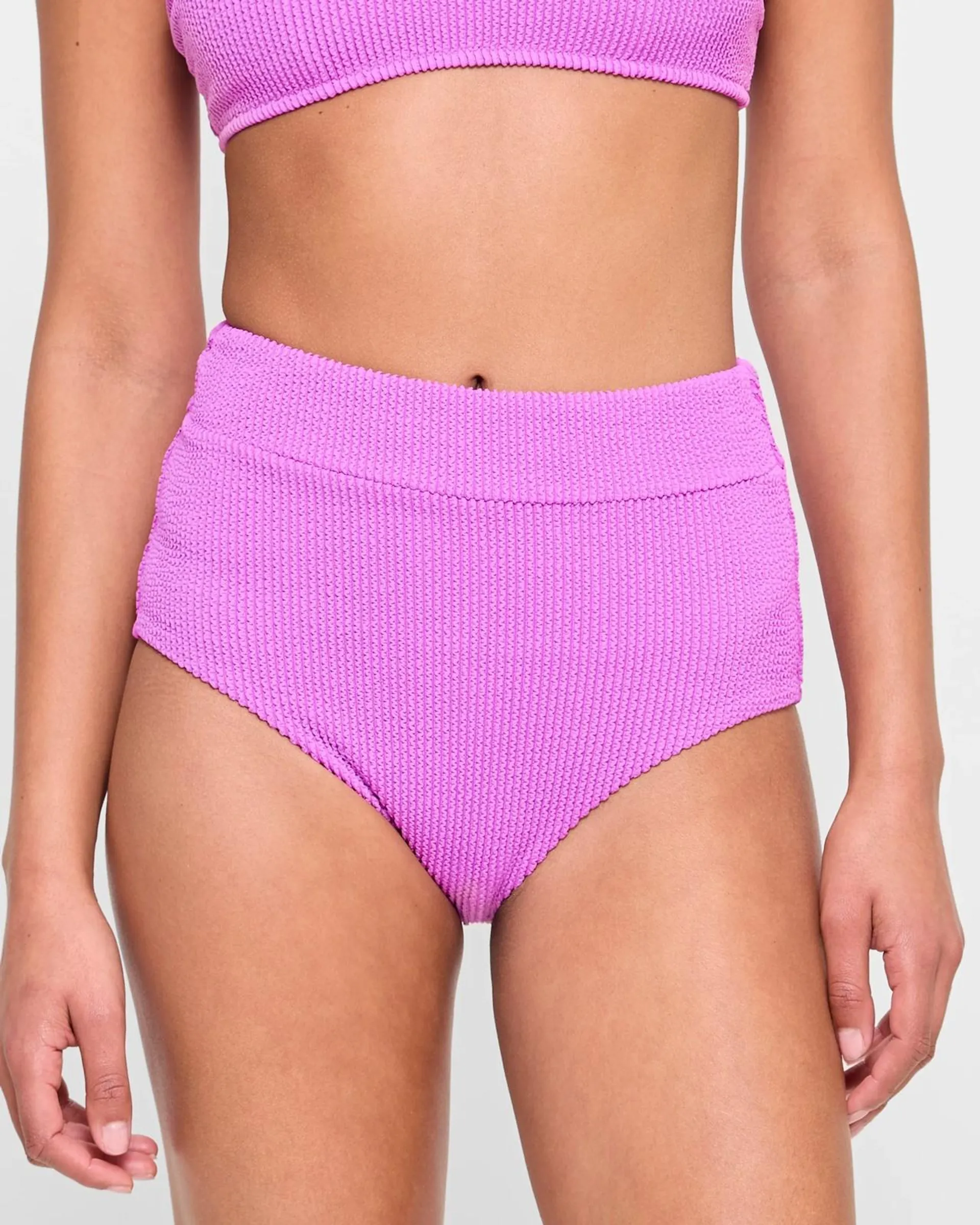 Crinkle High Waisted Swim Bikini Briefs - Iris Orchid