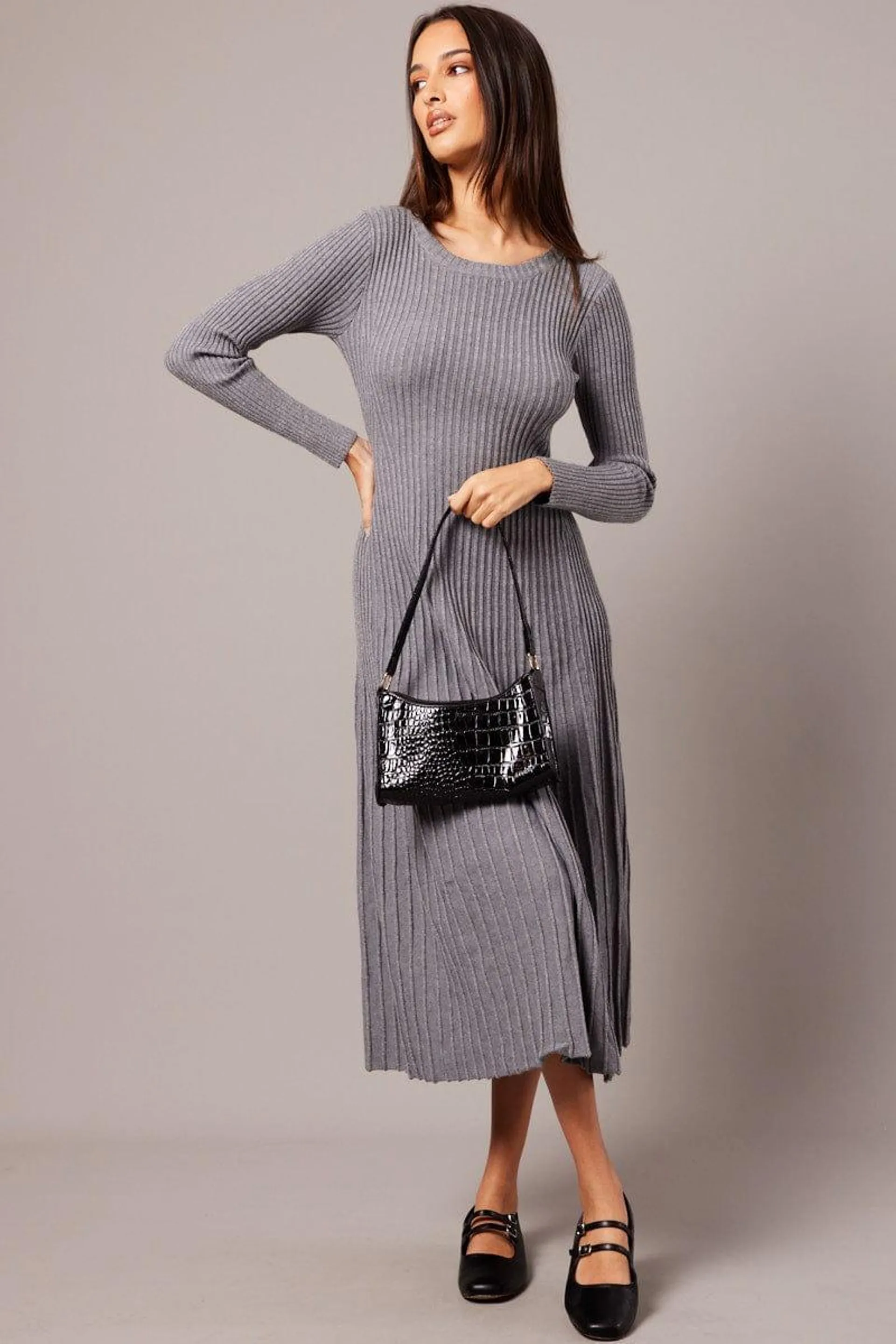 Grey Knit Dress Long Sleeve