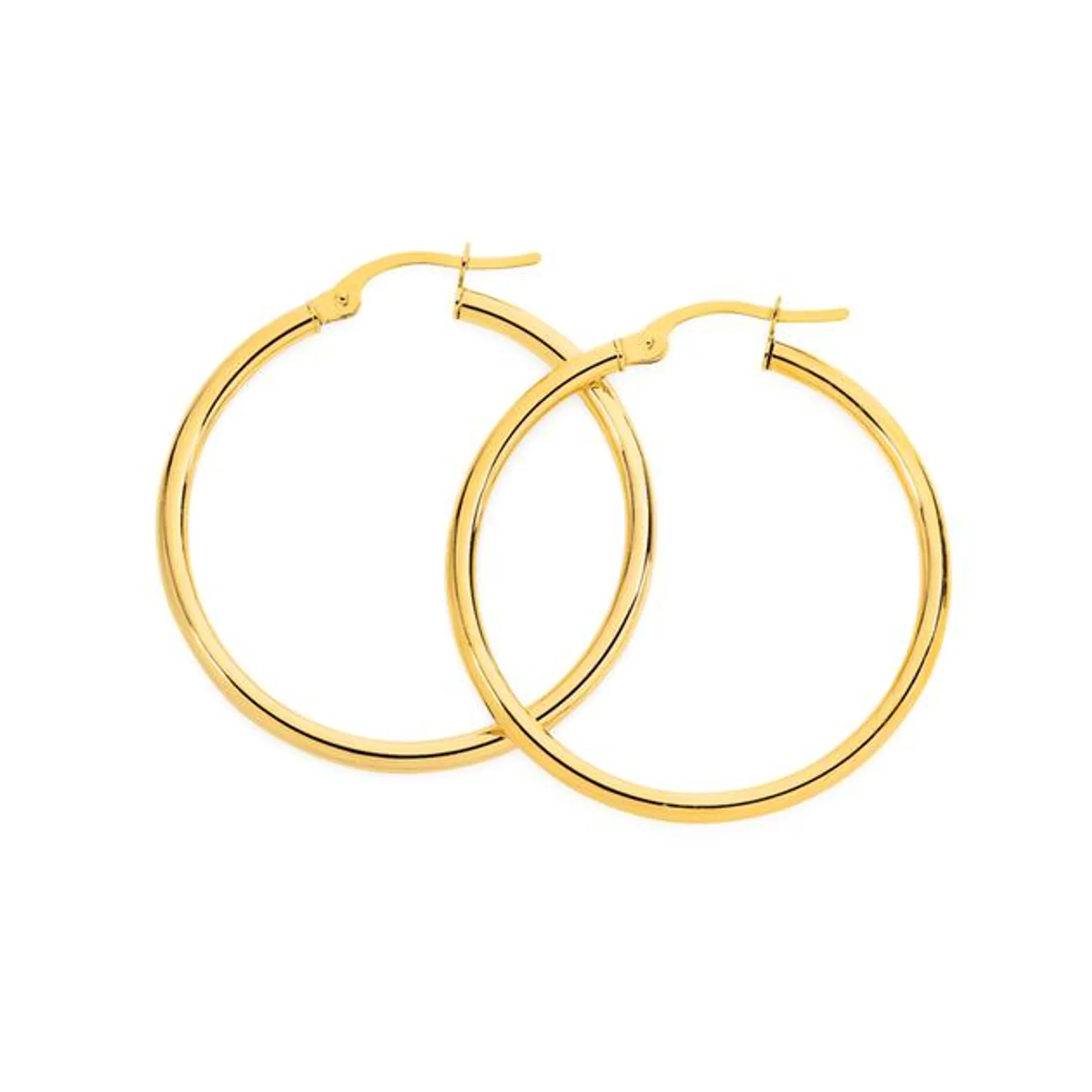 9ct Gold 2x25mm Polished Hoop Earrings