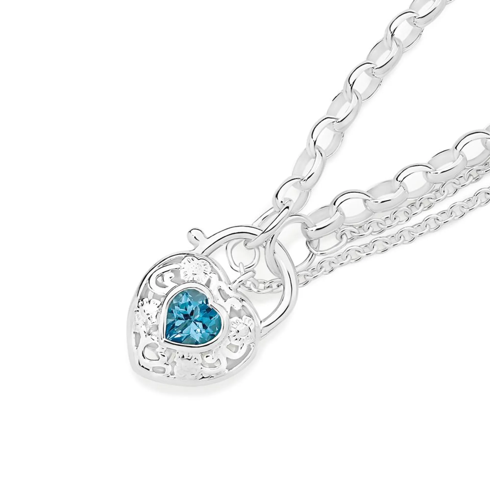 Silver Blue Topaz Padlock Bracelet