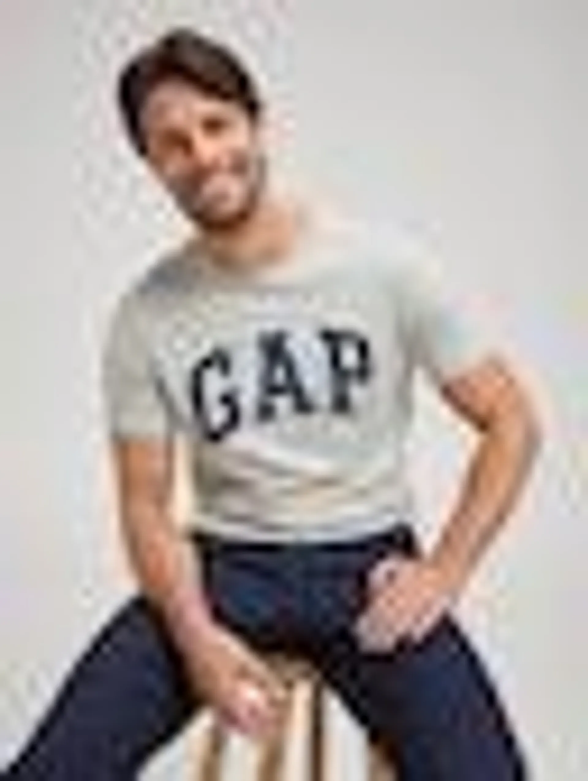 GAP Navy Logo Tee In Heather Grey