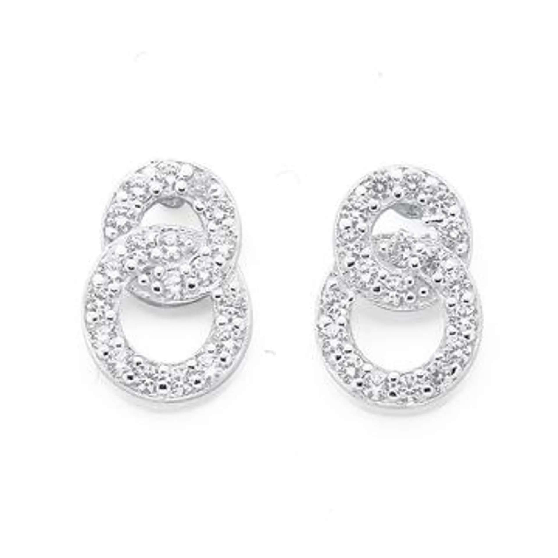 Silver Double CZ Circle Earrings