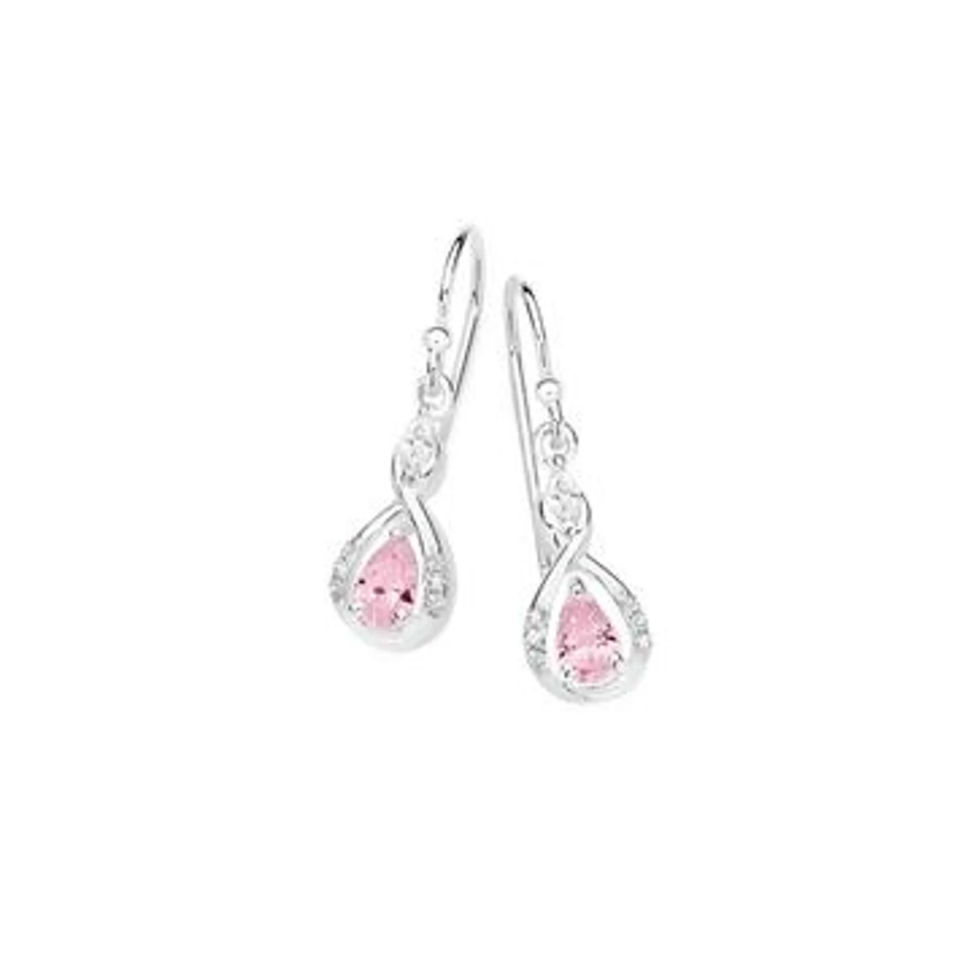 Silver Pear Pink CZ & Marquise CZ Drop Earrings