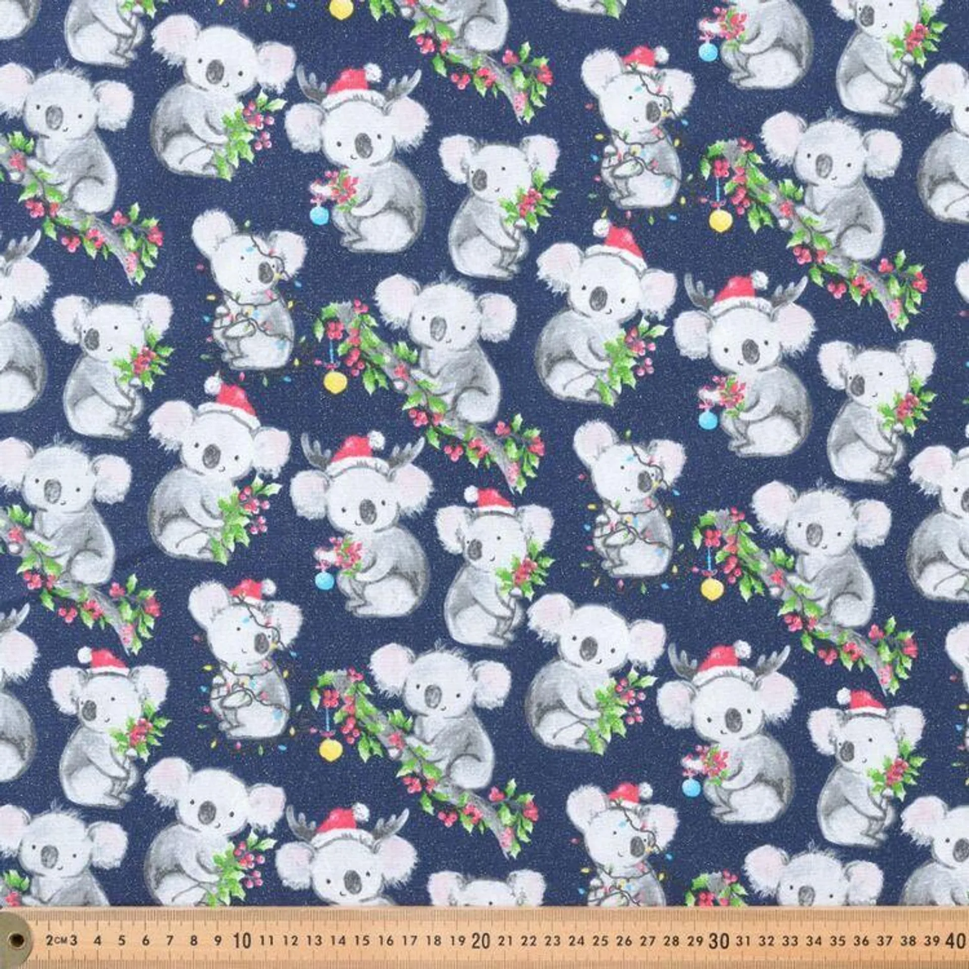 Christmas Koalas 112 cm Cotton Glitter Fabric Navy 112 cm