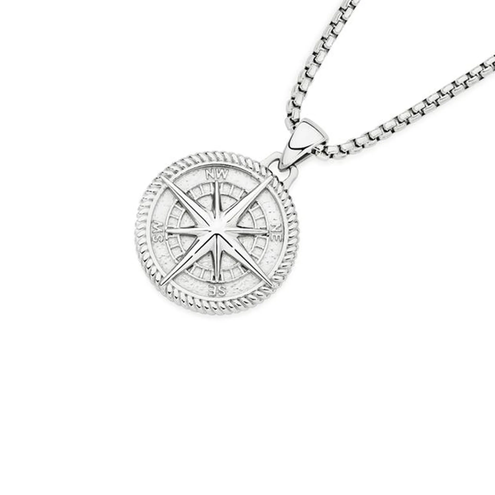 Steel Round Compass Pendant