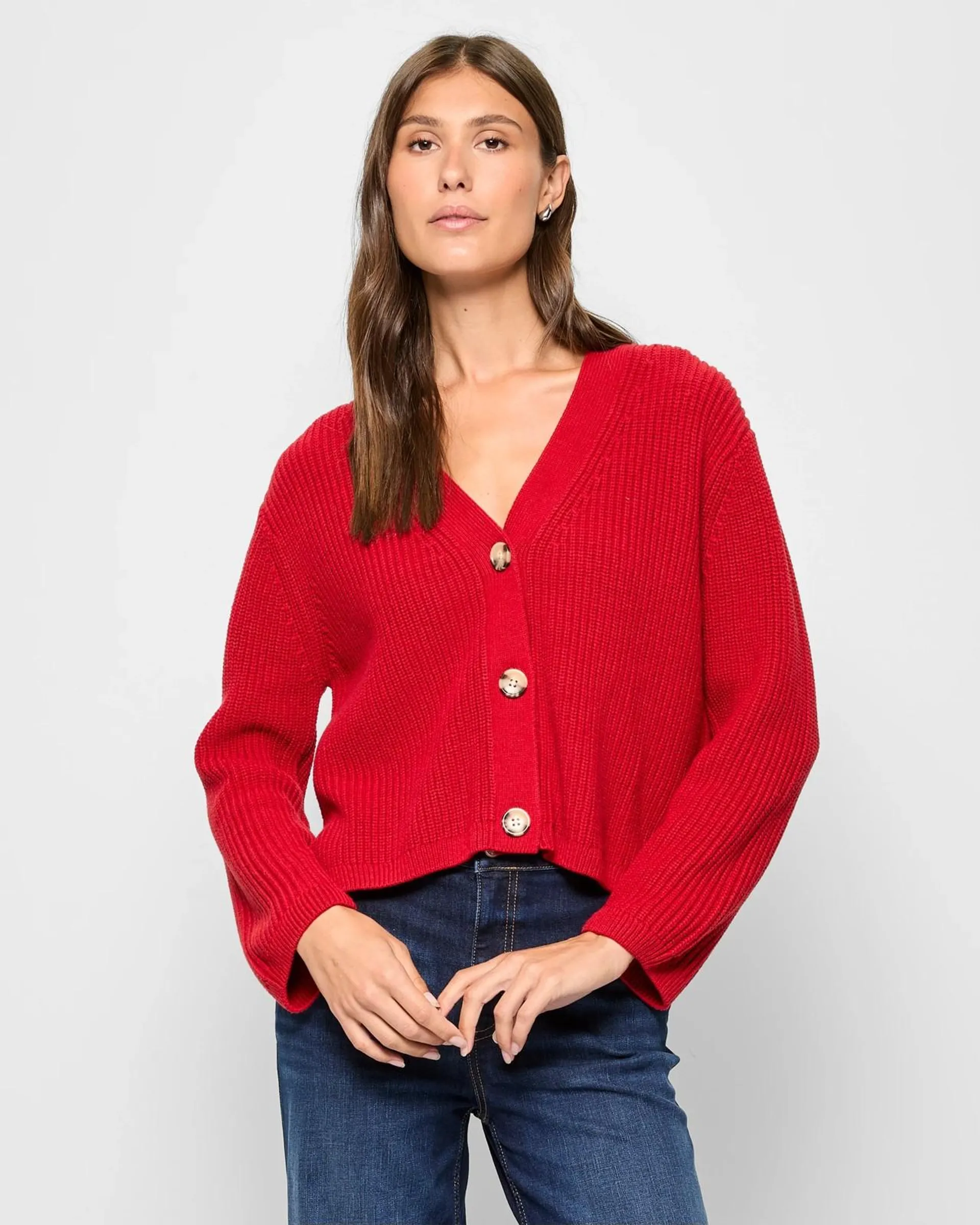 Australian Cotton Blend V-Neck Cardigan - Chilli
