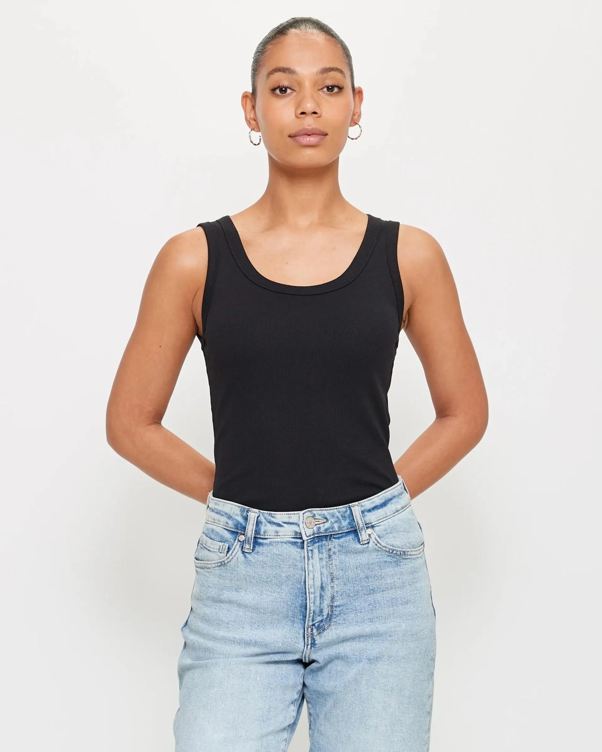 Australian Cotton Rib Tank Top - Black