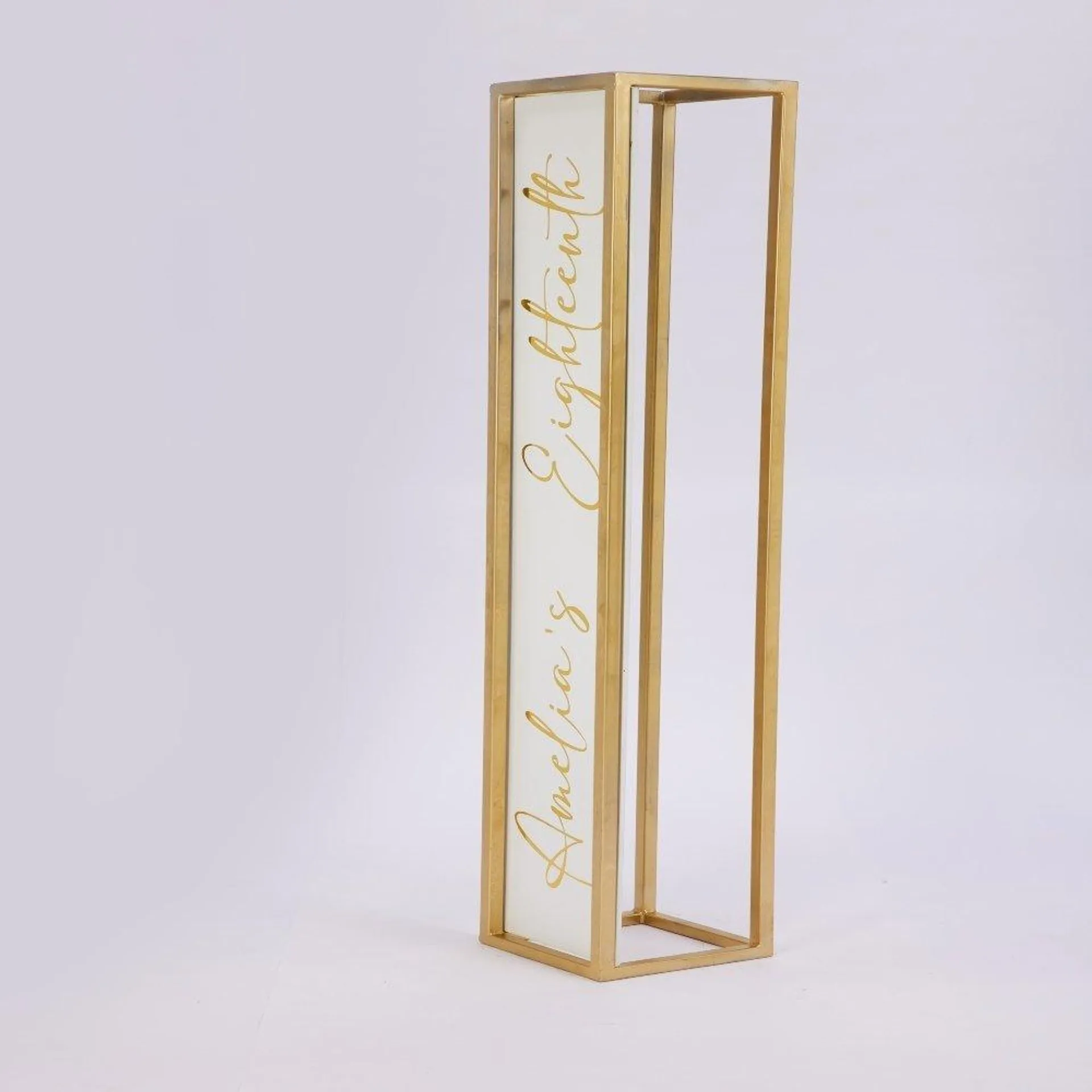 Column Frame Metal Gold 1.8m with Personalised Sign Insert HIRE