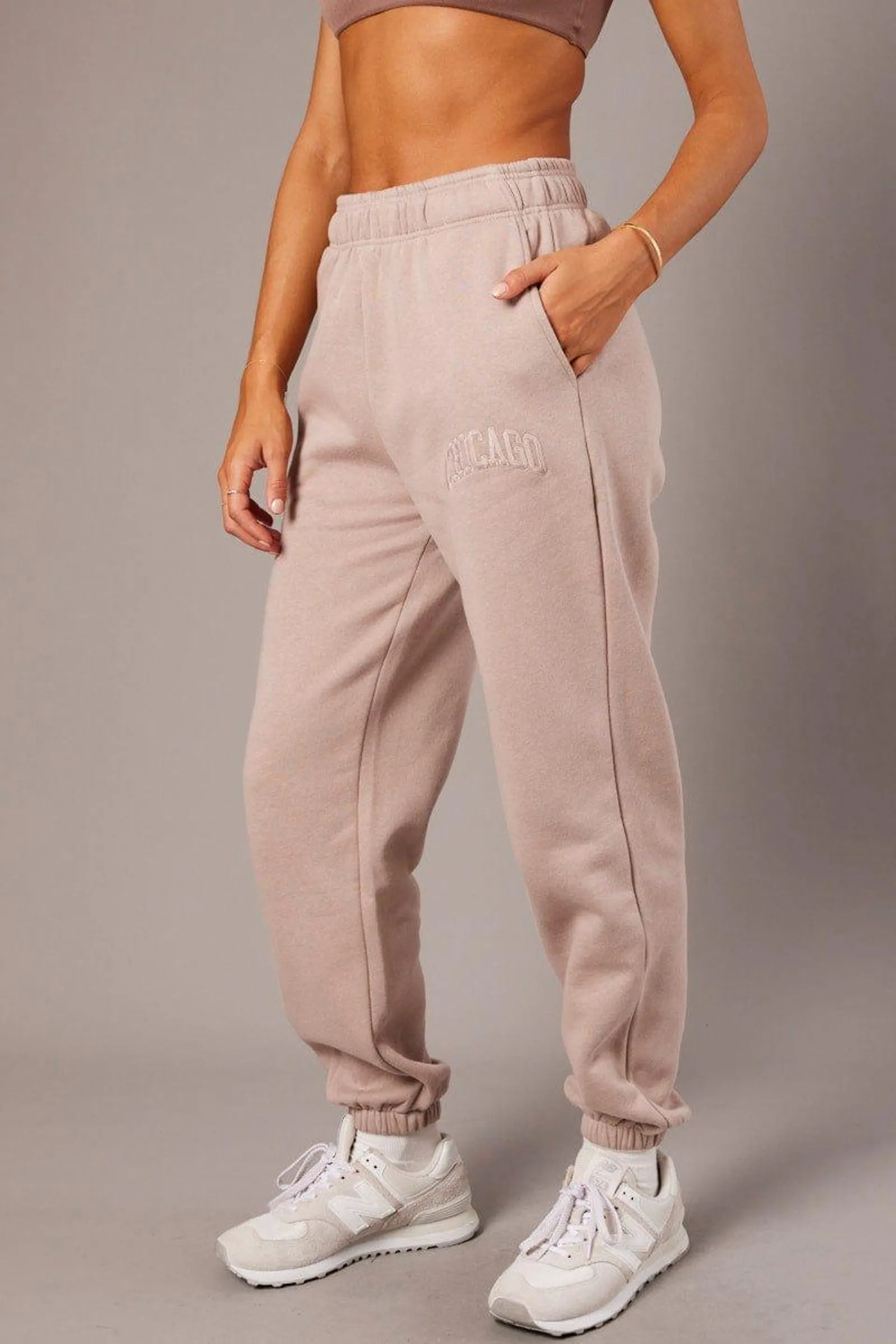 Brown Track Pants High Rise