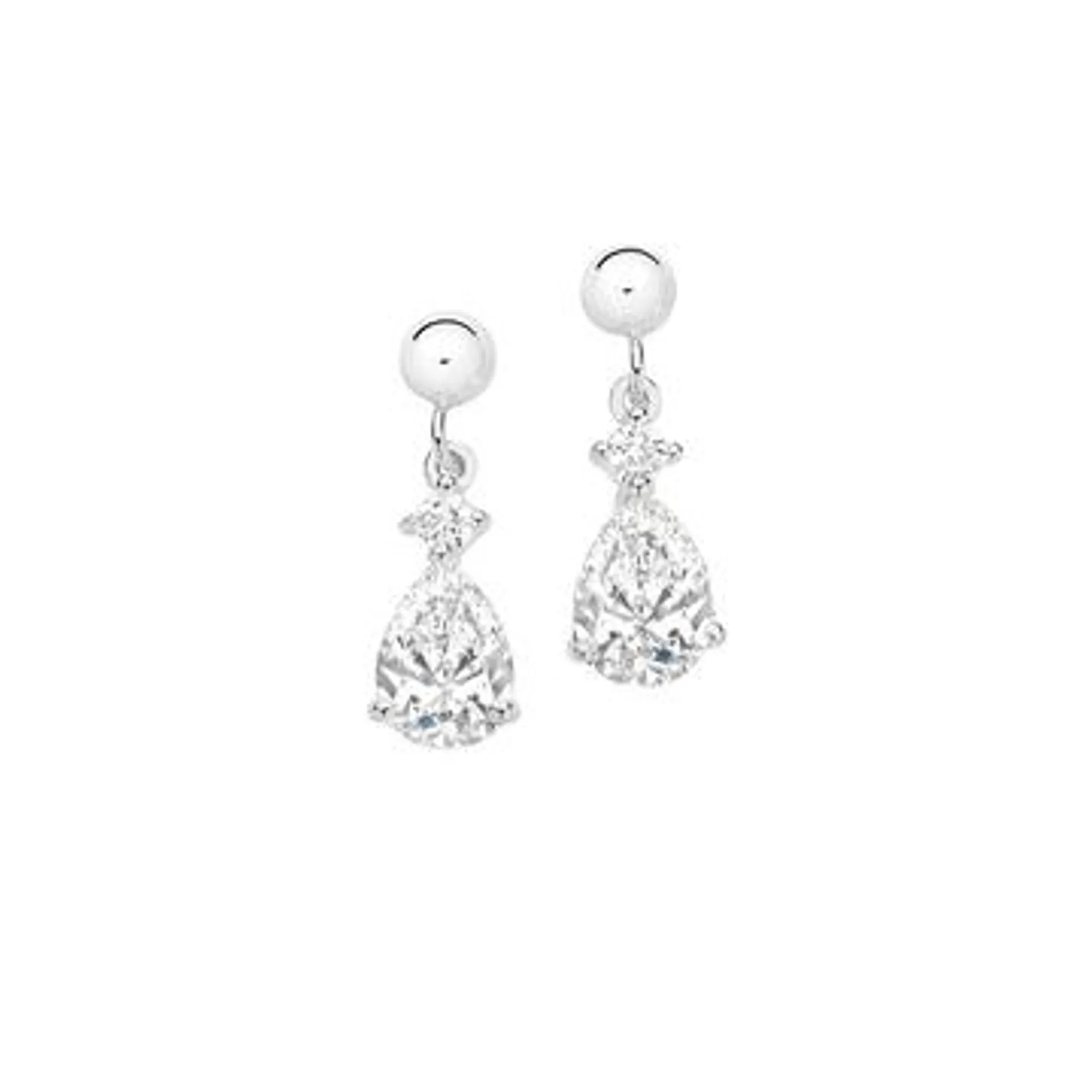 Silver Pear Cubic Zirconia & Cubic Zirconia Stud Drop Earrings