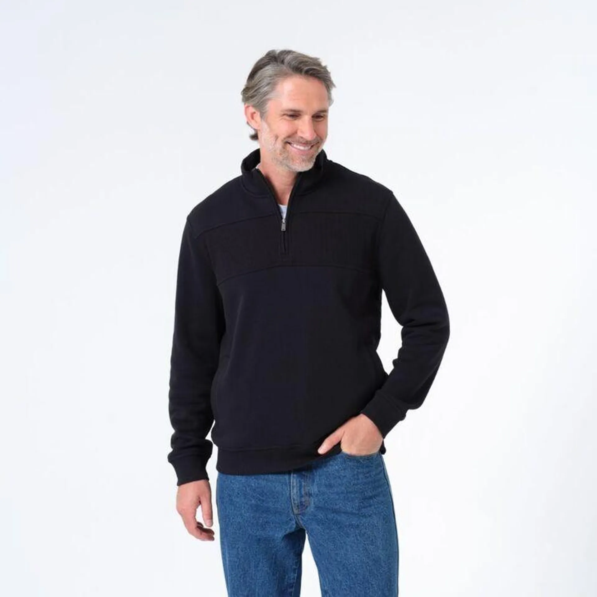 JC Lanyon Men's Gisborne Chest Rib 1/4 Zip Fleece Black