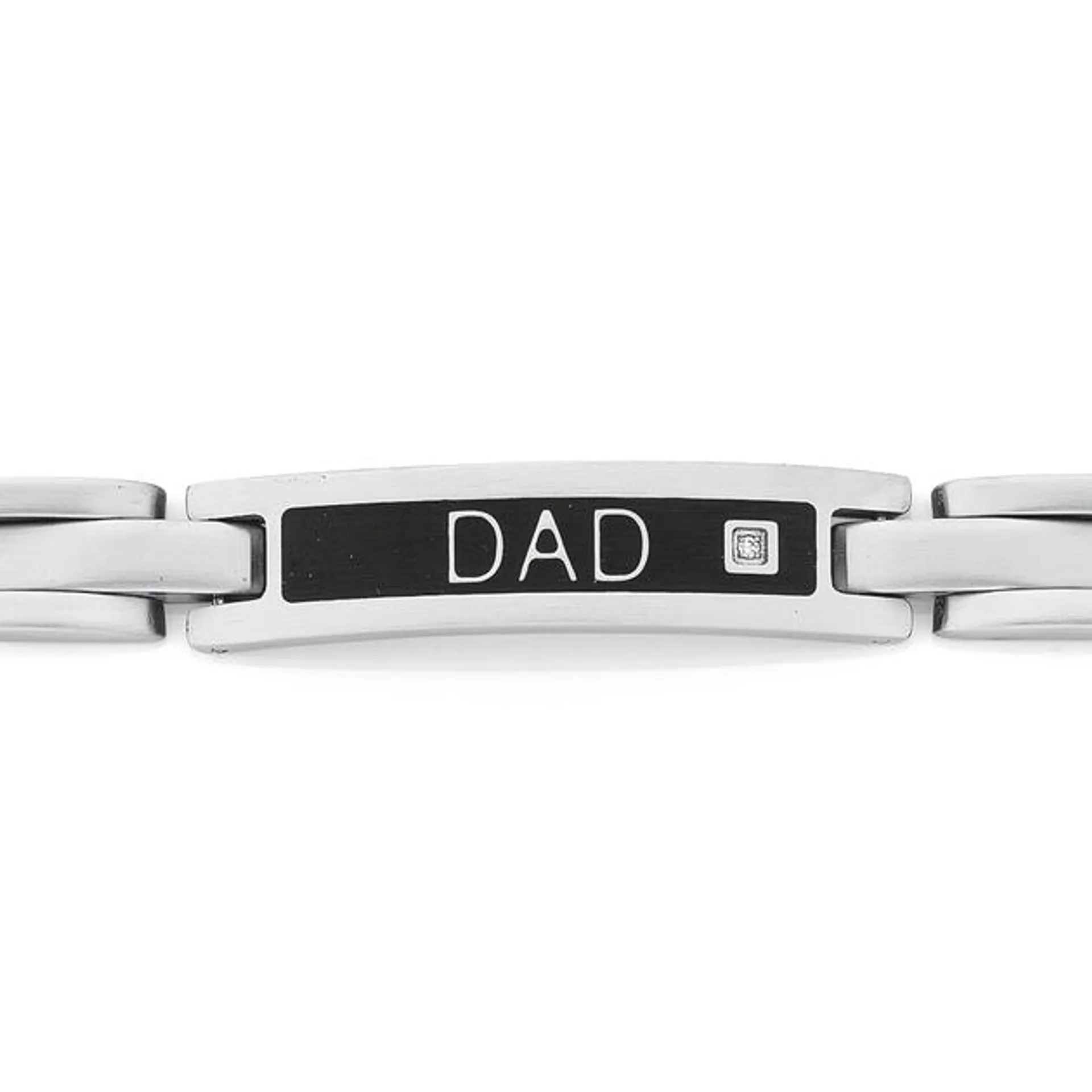 Stainless Steel CZ "Dad" Black ID Bracelet